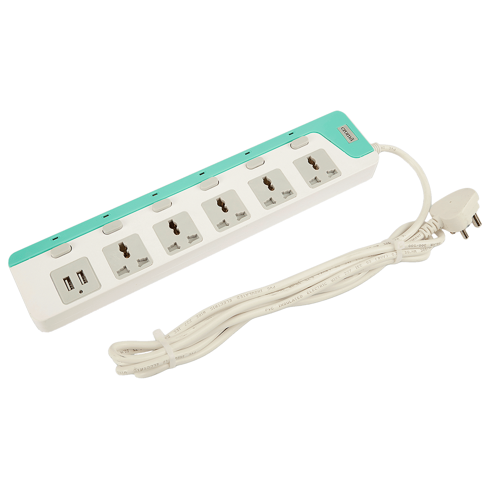 Croma 6 Amps 5 Sockets Surge Protector with Individual Switch (2 Meters, 2 USB Ports, CRCP1002, Blue) Croma 6 Amps 5 Sockets Surge Protector with Individual Switch (2 Meters, 2 USB Ports, CRCP1002, Blue)_1
