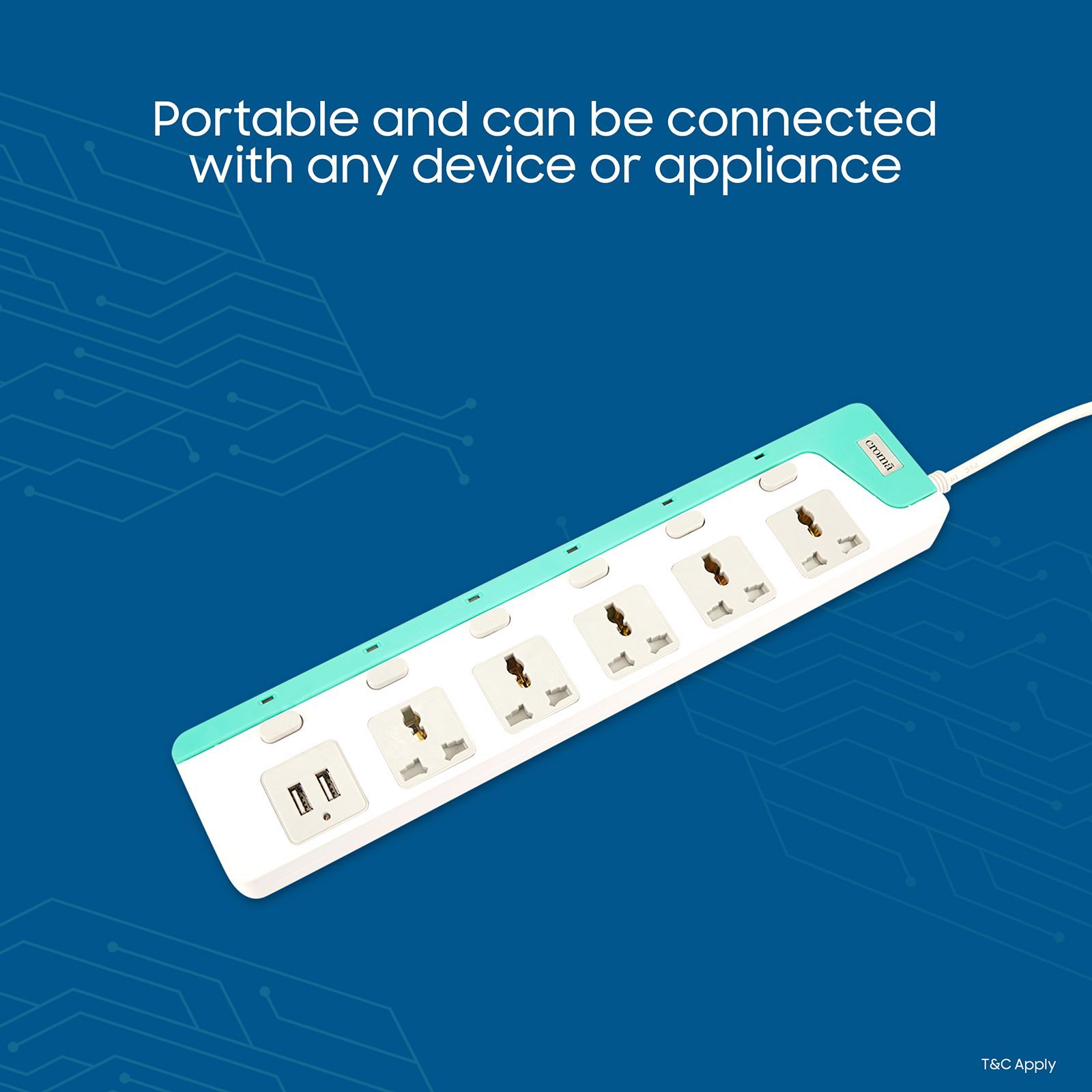 Croma 6 Amps 5 Sockets Surge Protector with Individual Switch (2 Meters, 2 USB Ports, CRCP1002, Blue) Croma 6 Amps 5 Sockets Surge Protector with Individual Switch (2 Meters, 2 USB Ports, CRCP1002, Blue)_5