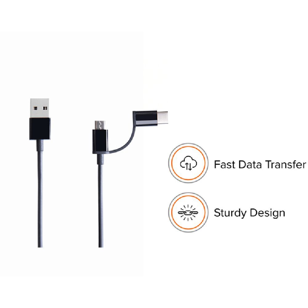 Mi Type A to Type C, Micro USB 3.3 Feet (1M) 2-in-1 Cable (Reinforced Stress Relief Points, Black)_5