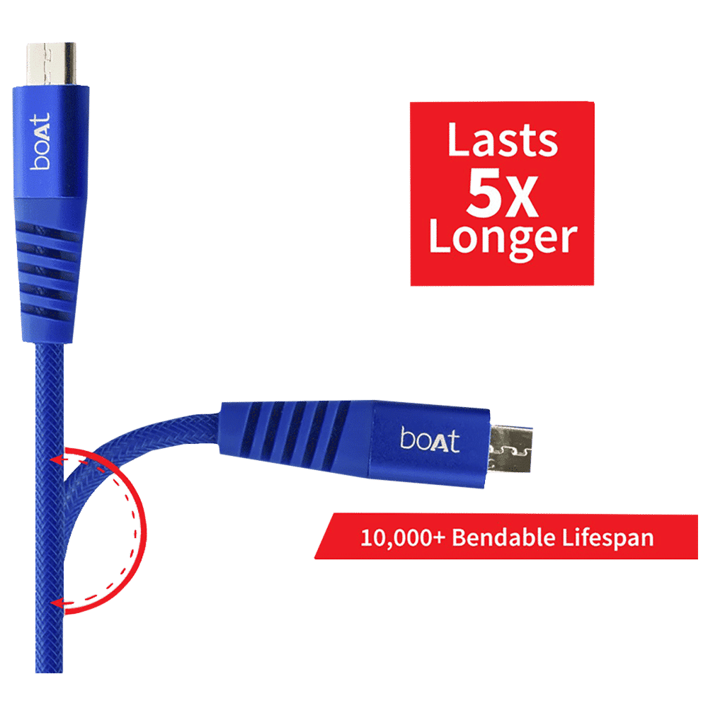 boAt Rugged 700 V3 Type A to Micro USB 4.9 Feet (1.5M) Cable (Tangle-free Design, Blue)_5