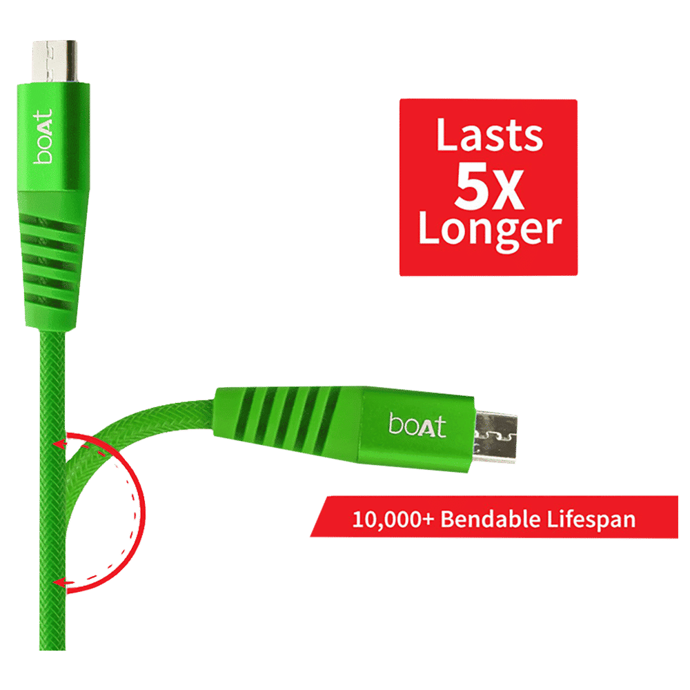 boAt Rugged 700 V3 Type A to Micro USB 4.9 Feet (1.5M) Cable (Tangle-free Design, Green)_4
