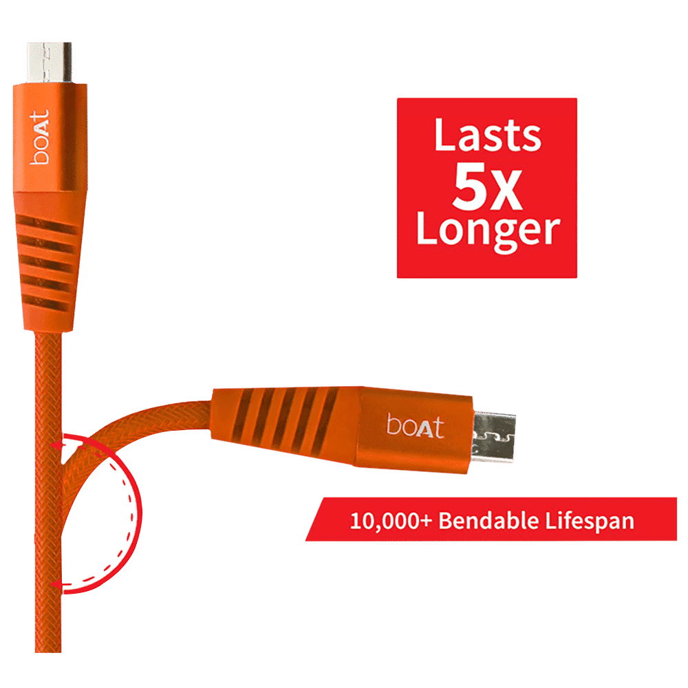 boAt Rugged 700 V3 Type A to Micro USB 4.9 Feet (1.5M) Cable (Tangle-free Design, Orange)_6