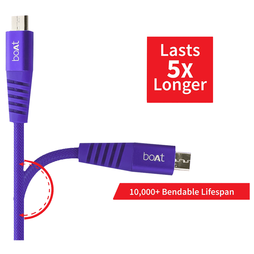 boAt Rugged 700 V3 Type A to Micro USB 4.9 Feet (1.5M) Cable (Tangle-free Design, Purple)_6