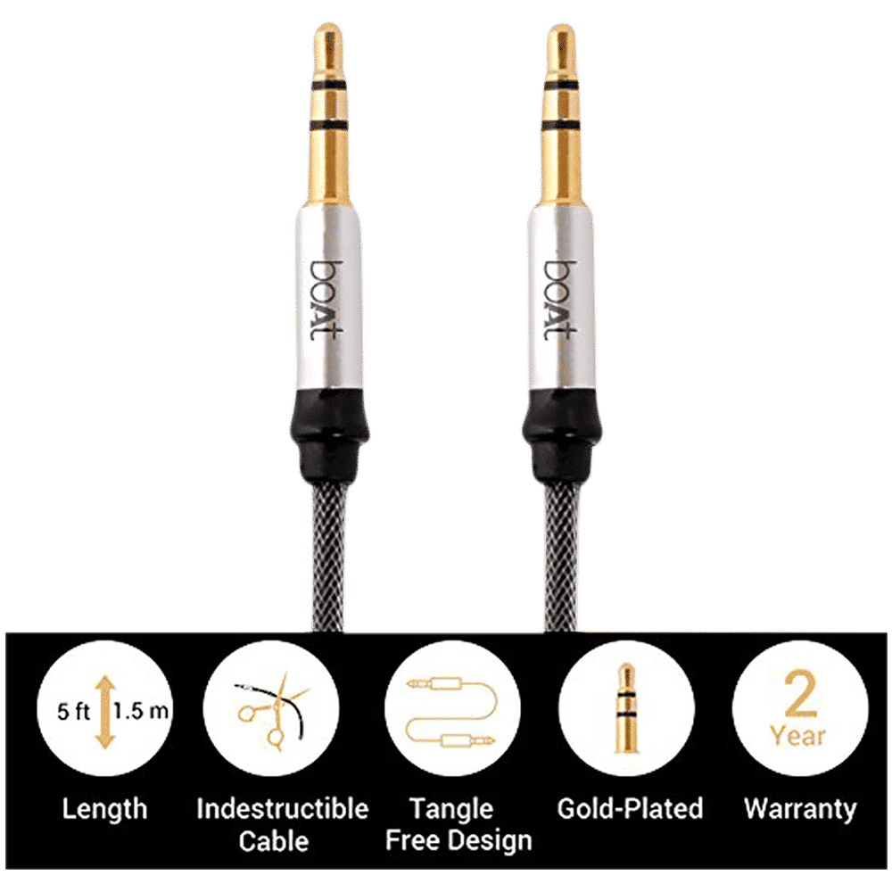 boAt Aux 500 3.5mm Aux to 3.5mm Aux 4.9 Feet (1.5M) Cable (Dual Shielding, Grey)_4