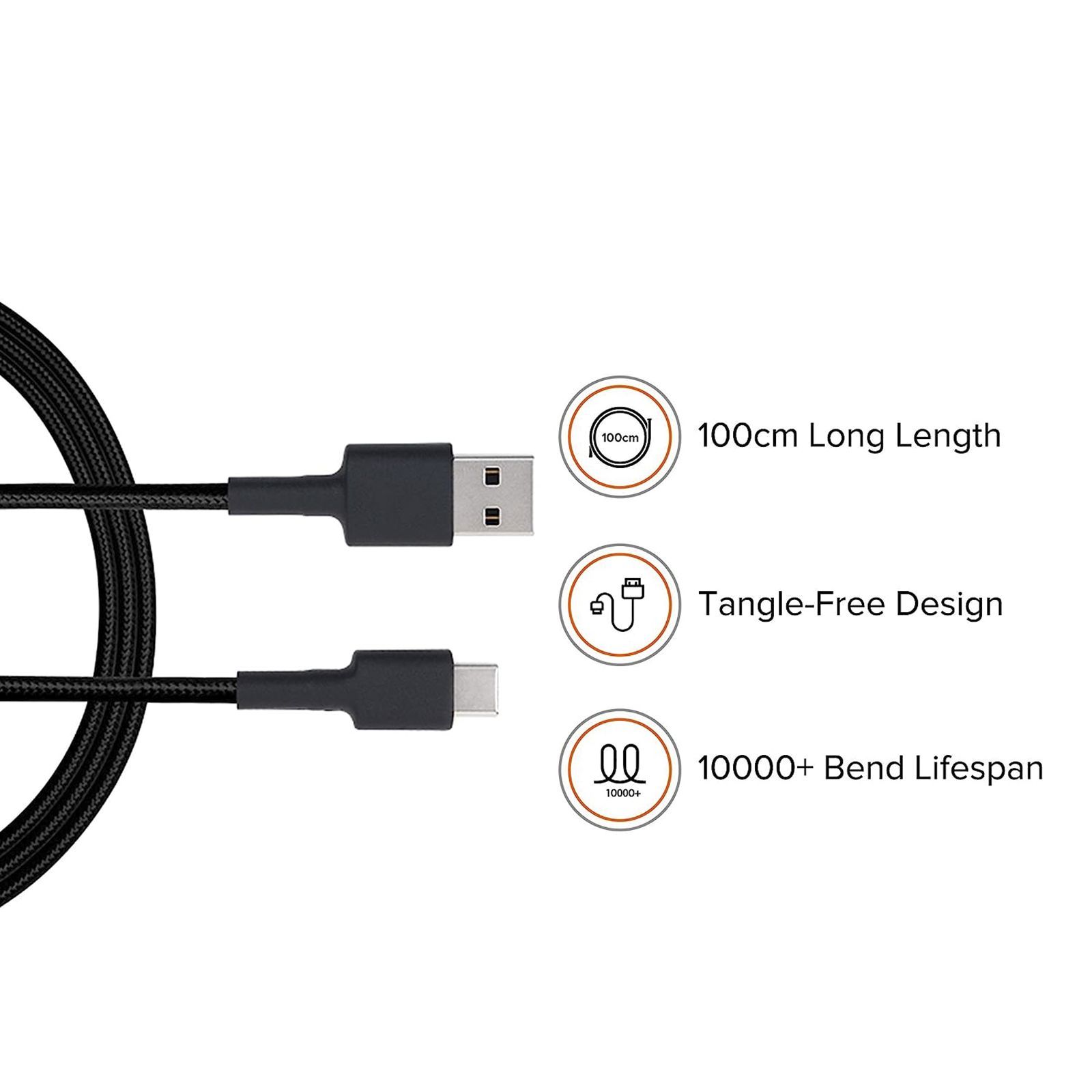 Mi Type A to Type C 3.3 Feet (1M) Cable (Tangle Free Design, Black)_11