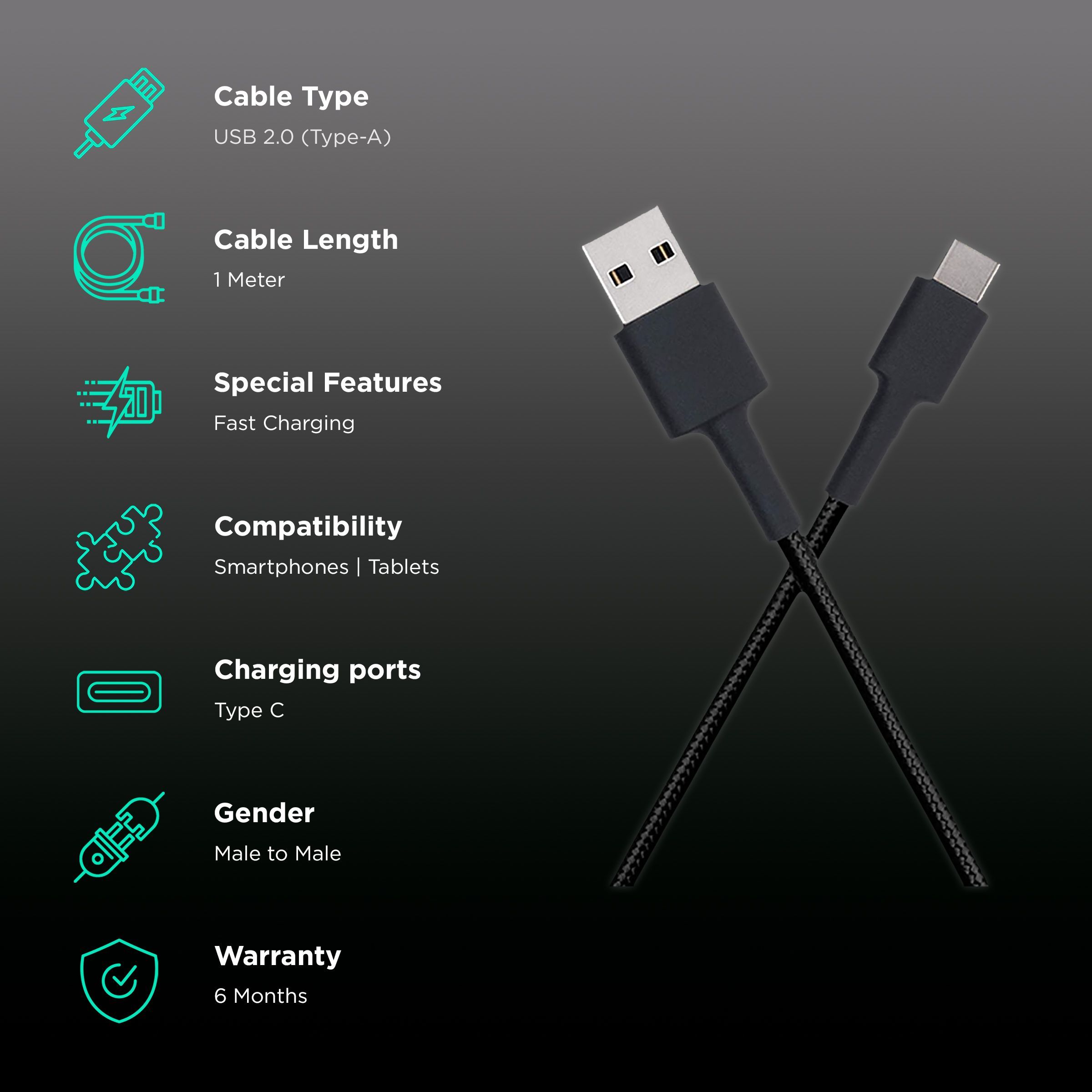 Mi Type A to Type C 3.3 Feet (1M) Cable (Tangle Free Design, Black)_2