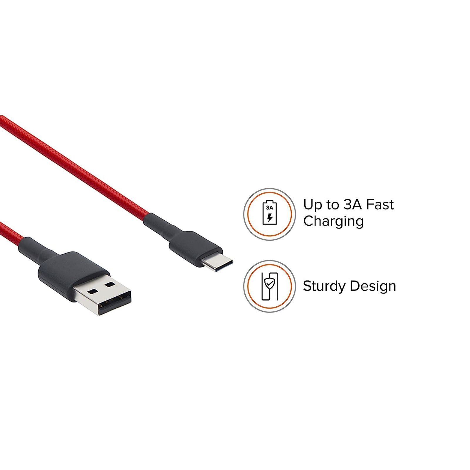 Mi Type A to Type C 3.3 Feet (1M) Cable (Tangle Free Design, Red) Mi Type A to Type C 3.3 Feet (1M) Cable (Tangle Free Design, Red)_7