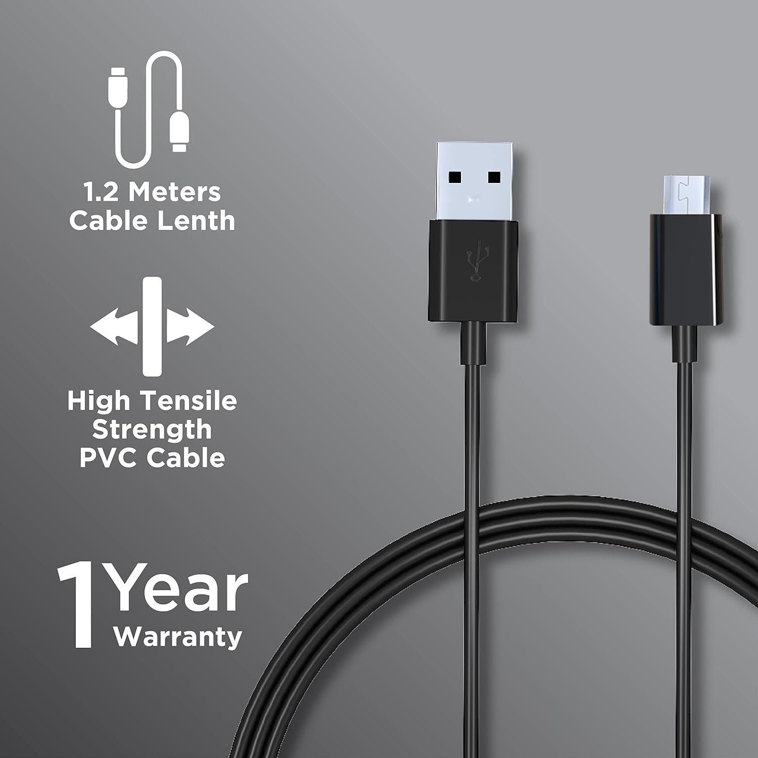 Croma Type A to Micro USB 3.9 Feet (1.2M) Cable (Sync and Charge, Black)_7