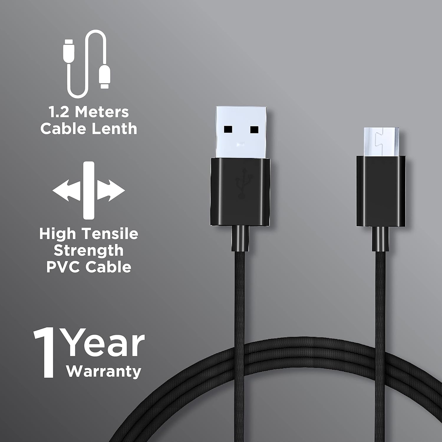 Croma Type A to Micro USB 3.9 Feet (1.2M) Cable (Sync and Charge, Black)_5