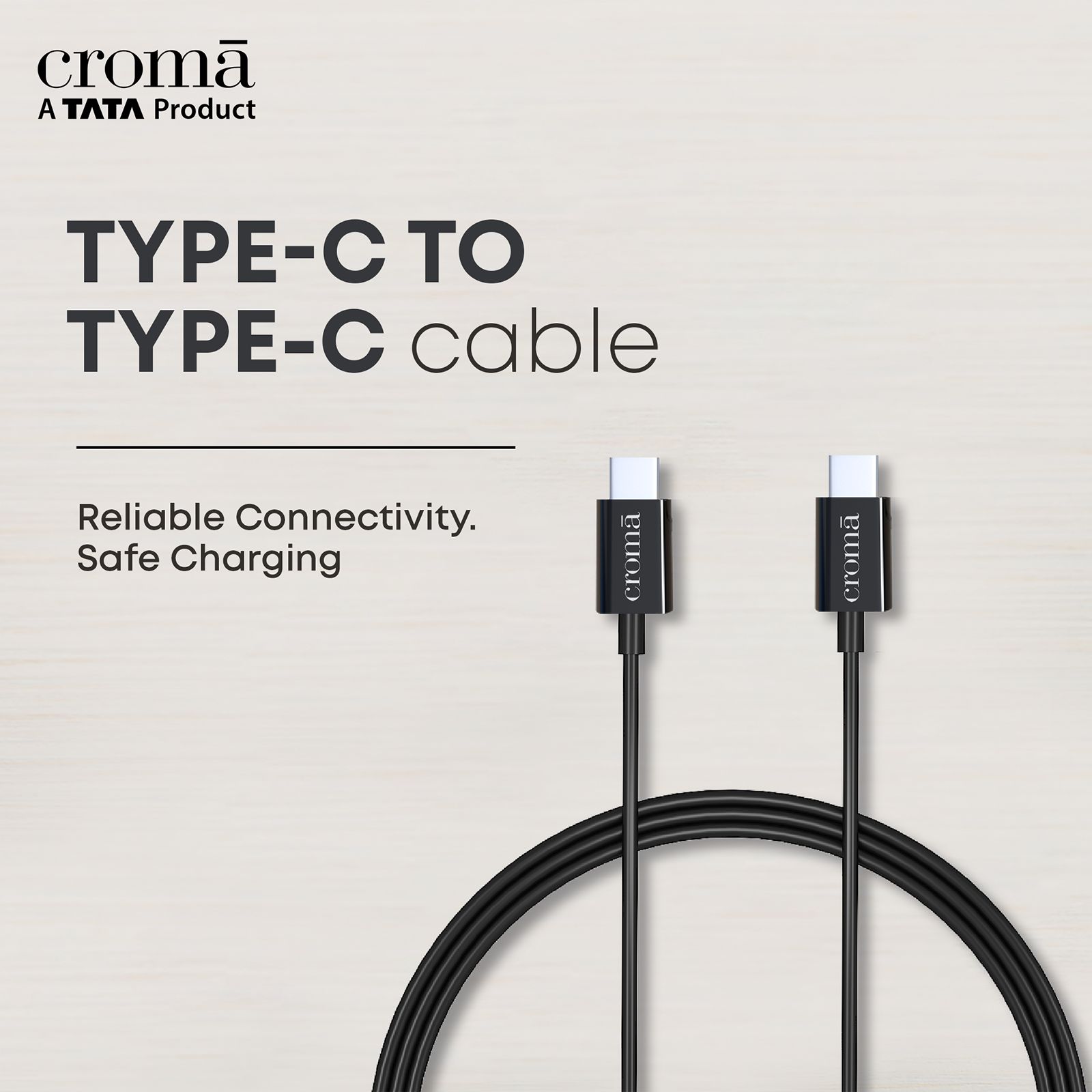 Croma Type C to Type C 3.3 Feet (1M) Cable (Apple Compatible, Black)_8