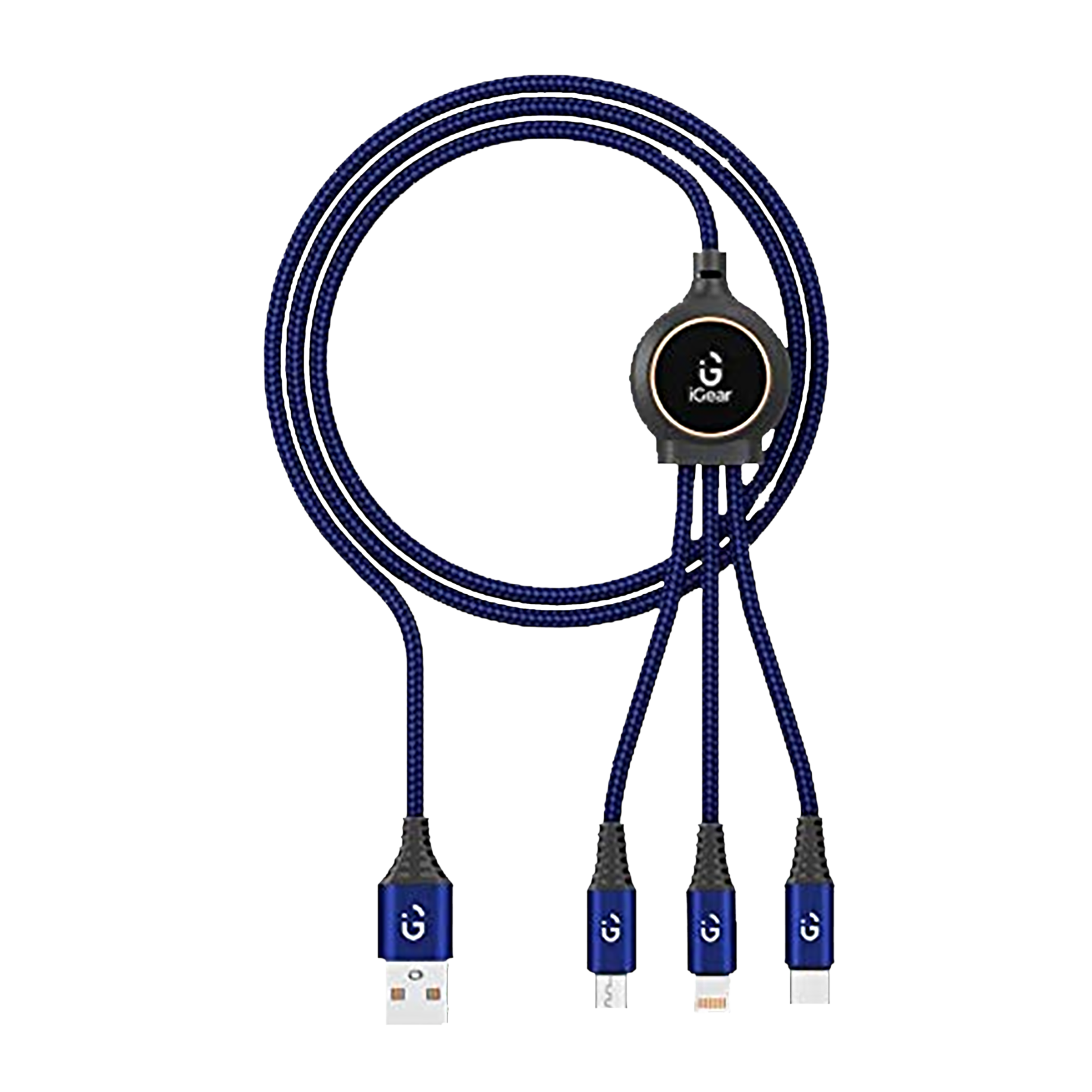 iGear Type A to Type C, Micro USB, Lightning 3.3 Feet (1M) 3-in-1 Cable (LED Indicator, Blue)_1