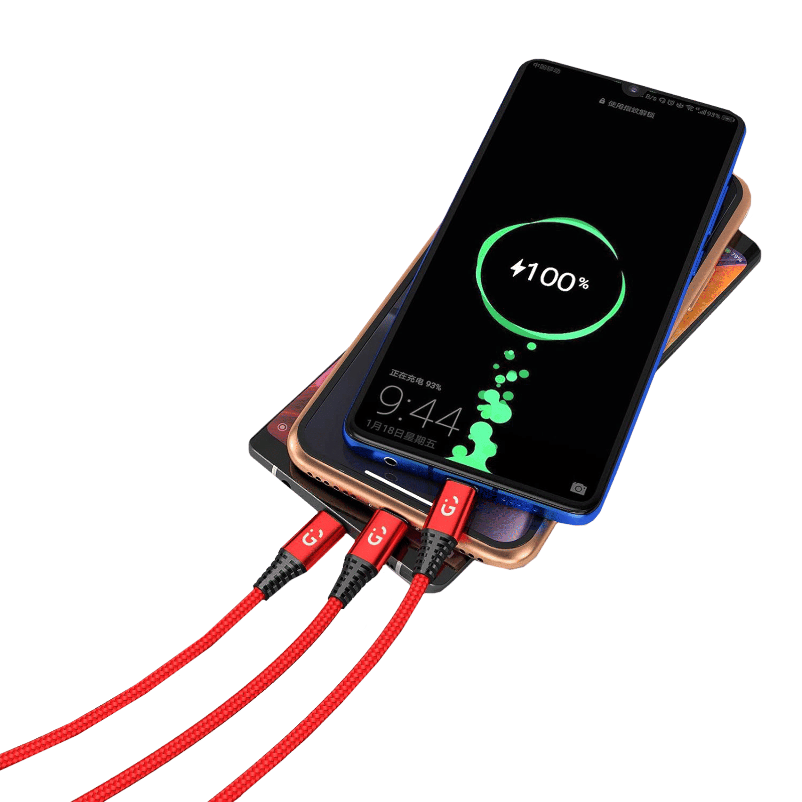 iGear Type A to Type C, Micro USB, Lightning 3.3 Feet (1M) 3-in-1 Cable (LED Indicator, Blue)_3