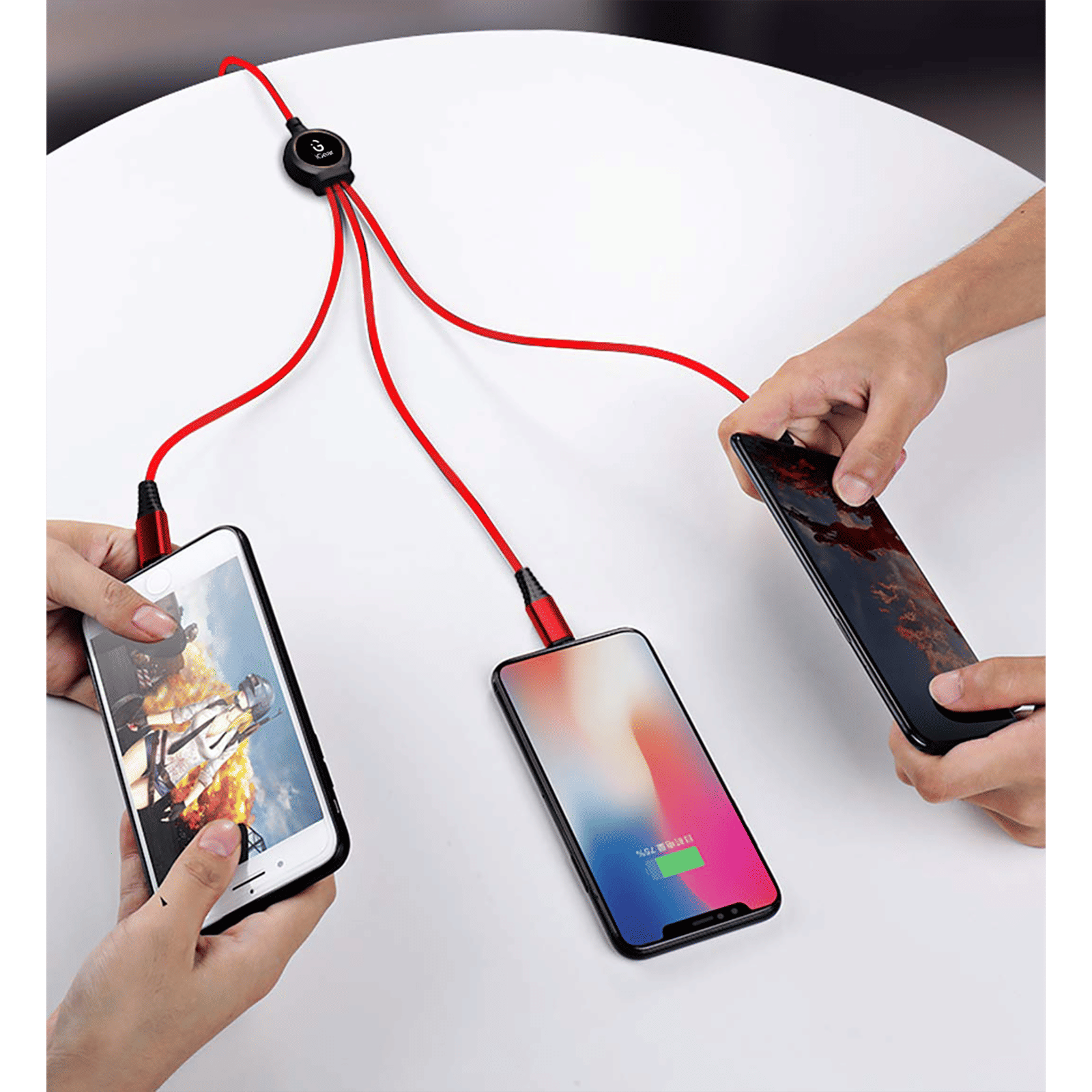 iGear Type A to Type C, Micro USB, Lightning 3.3 Feet (1M) 3-in-1 Cable (LED Indicator, Blue)_5