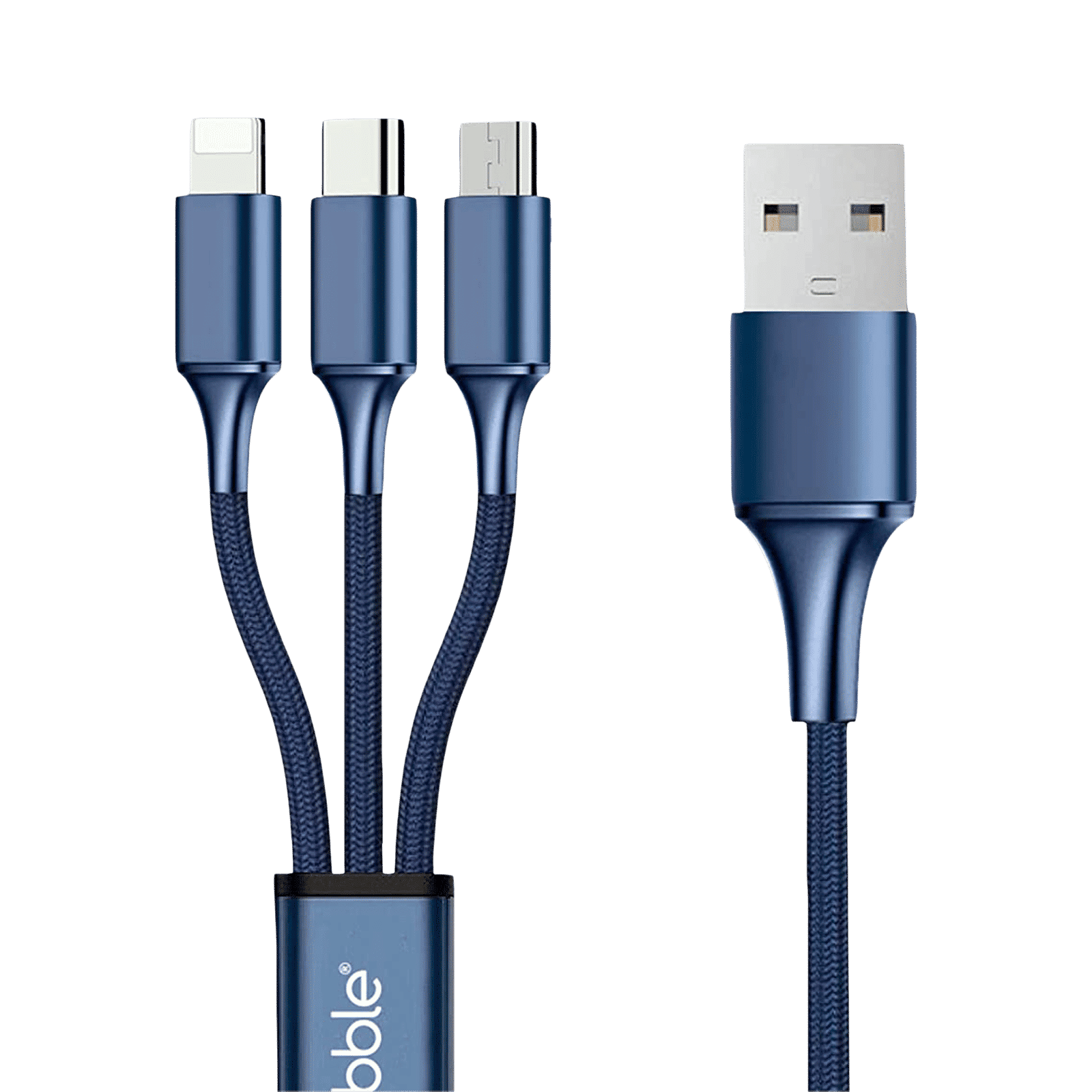 Pebble Type A to Type C, Micro USB, Lightning 3.3 Feet (1M) 3-in-1 Cable (Premium Nylon Braided, Blue)_3