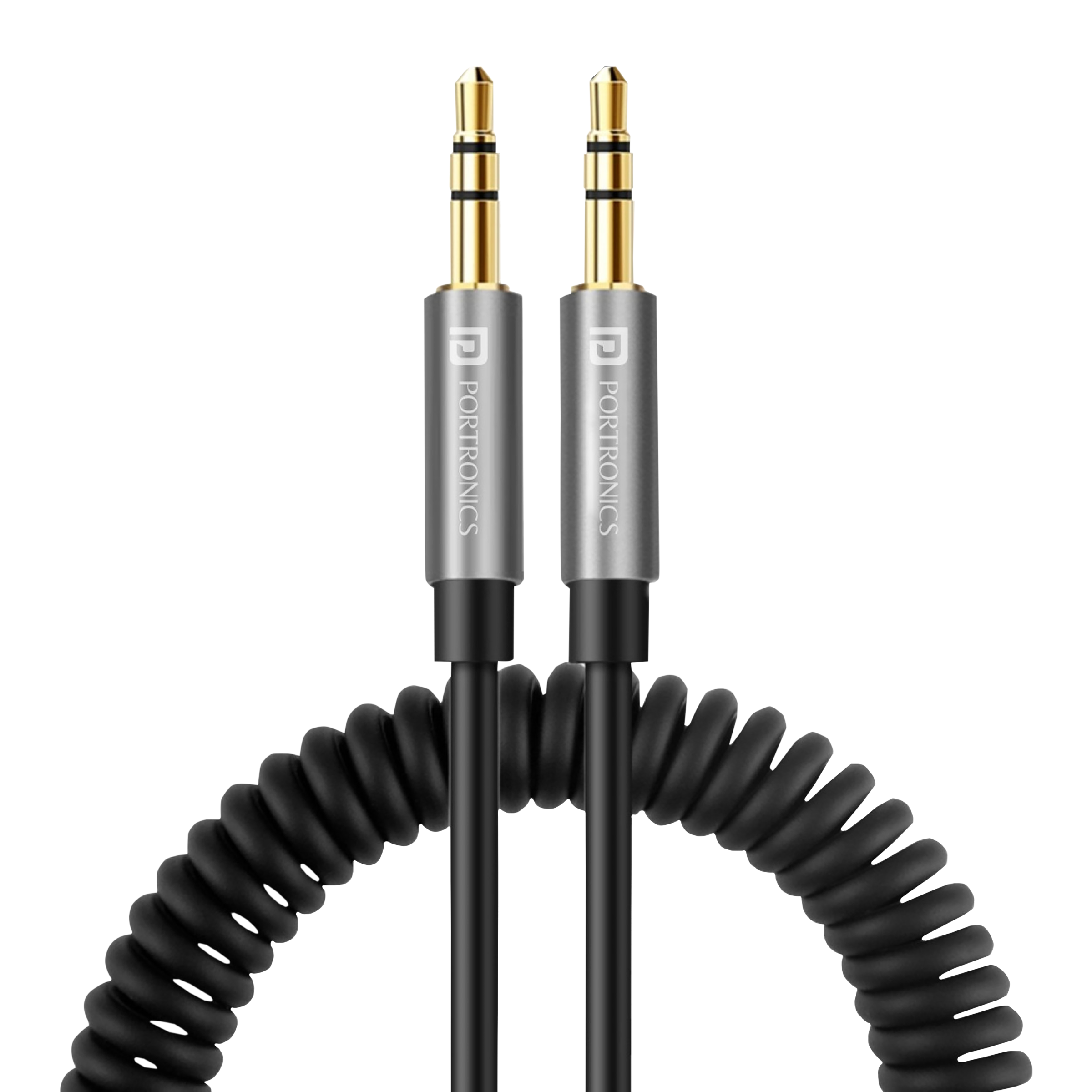 Portronics Konnect 6 3.5mm Aux to 3.5mm Aux 4.9 Feet (1.5M) Cable (Stretchable Spiral, Black)_1