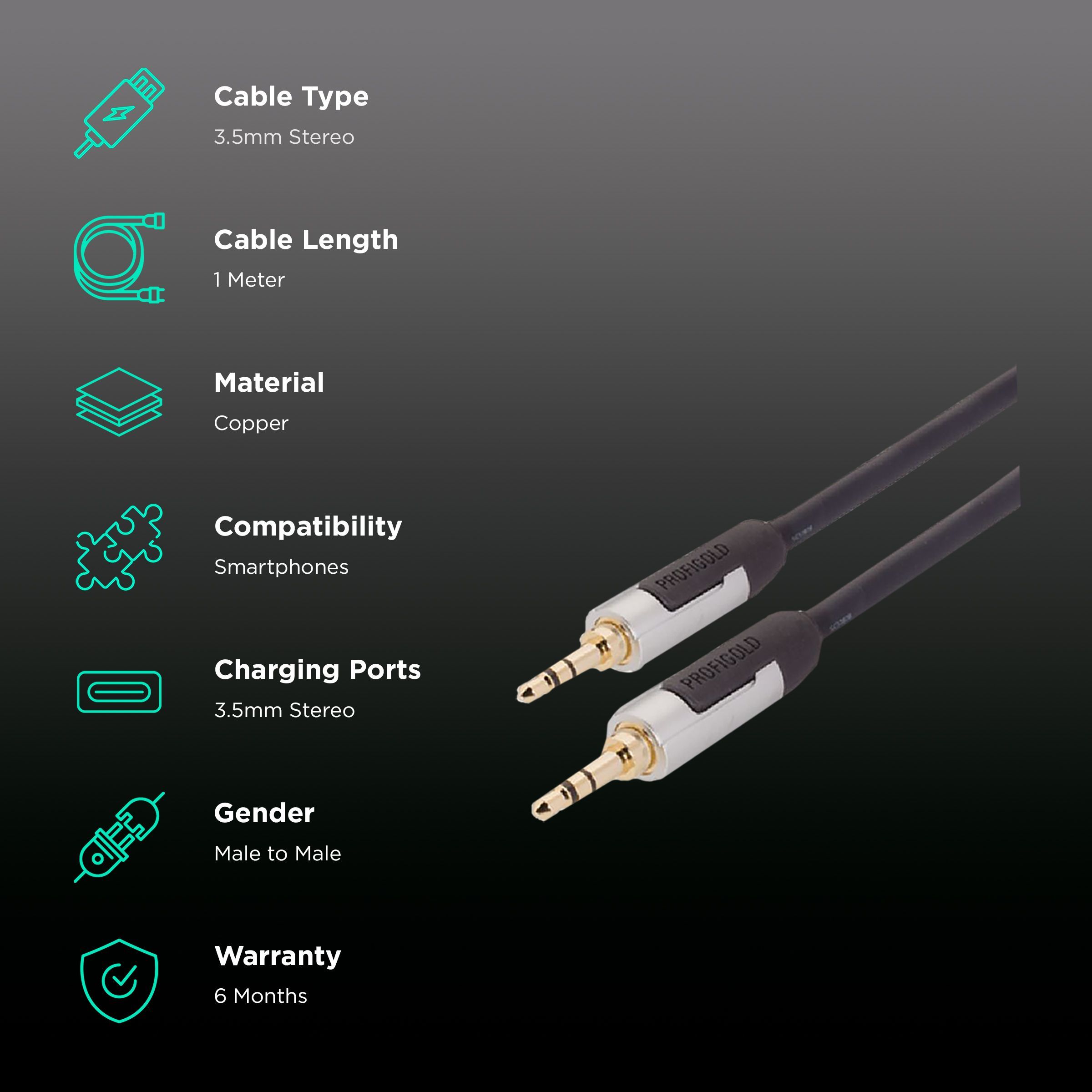 PROFIGOLD 3.5mm Aux to 3.5mm Aux 3.2 Feet (1M) Cable (IAT Technology, Anthracite) PROFIGOLD 3.5mm Aux to 3.5mm Aux 3.2 Feet (1M) Cable (IAT Technology, Anthracite)_2