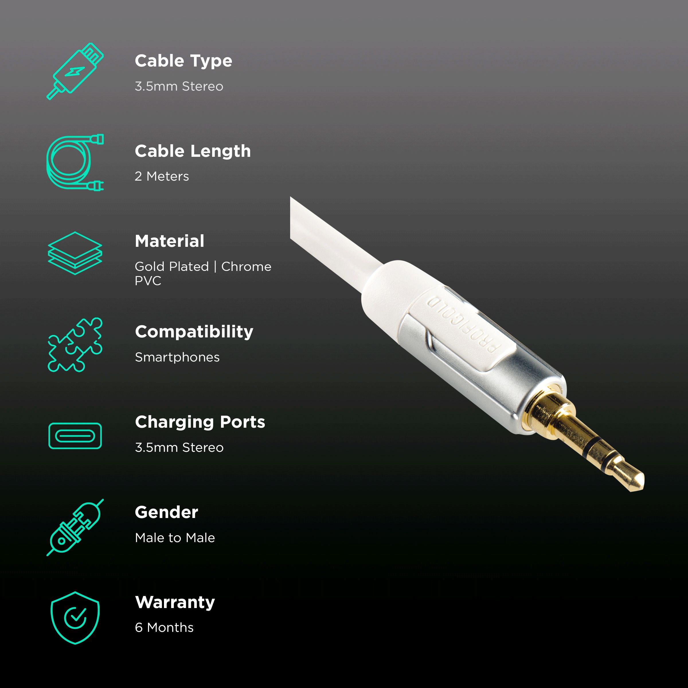 PROFIGOLD 3.5mm Aux to 3.5mm Aux 6.56 Feet (2M) Cable (Multiple Cable Shielding, White)_2