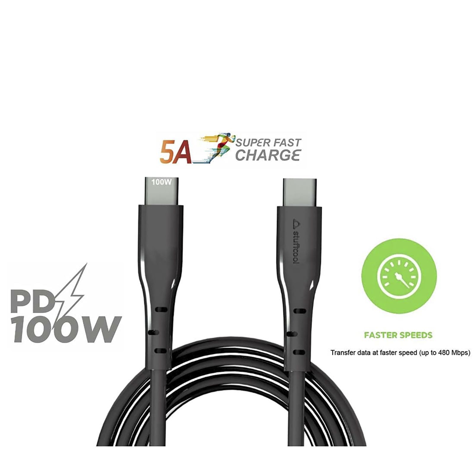 Stuffcool Centum Type C to Type C 3.9 Feet (1.2M) Cable (Tangle-free Design, Black)_8