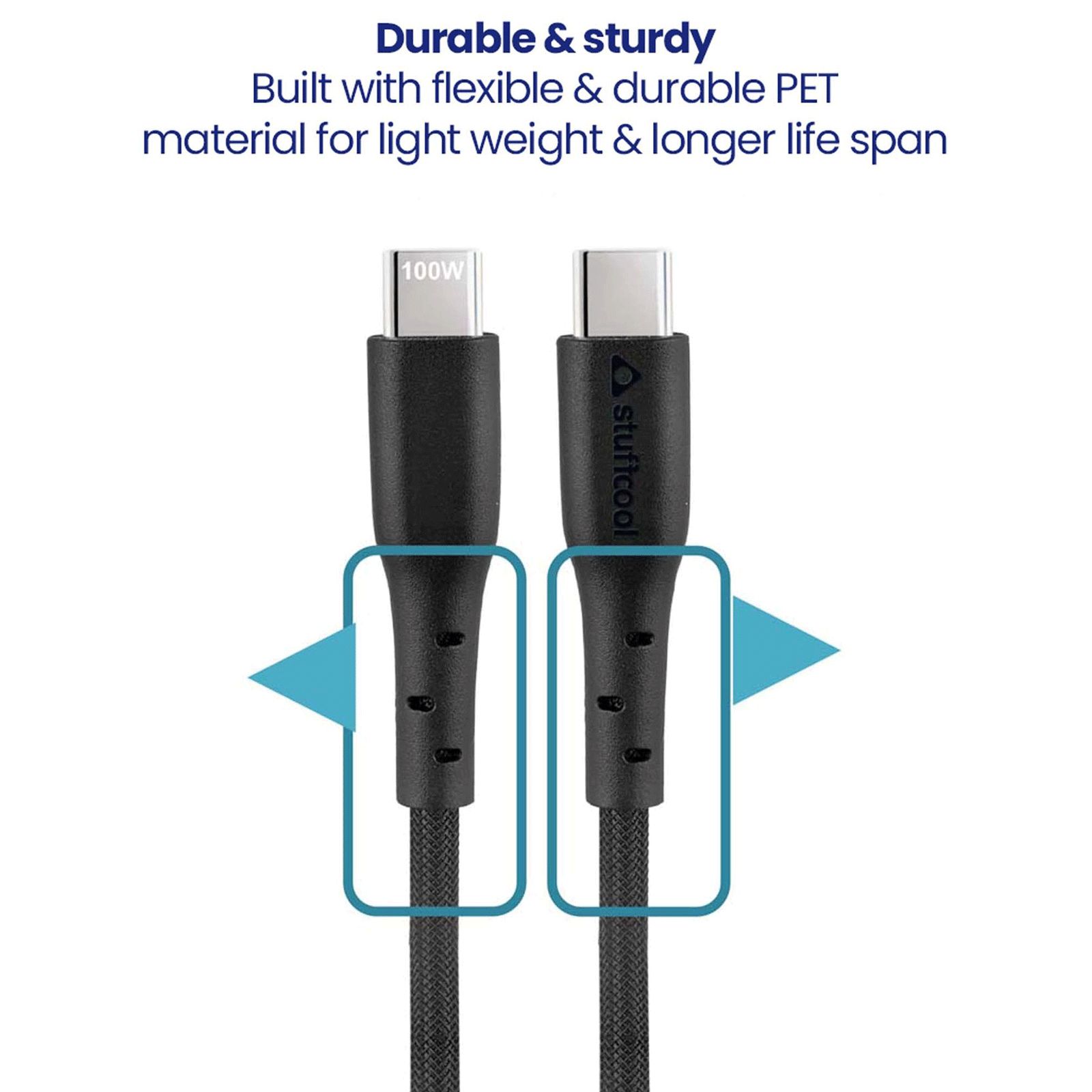Stuffcool Centum Type C to Type C 3.9 Feet (1.2M) Cable (Tangle-free Design, Black)_7