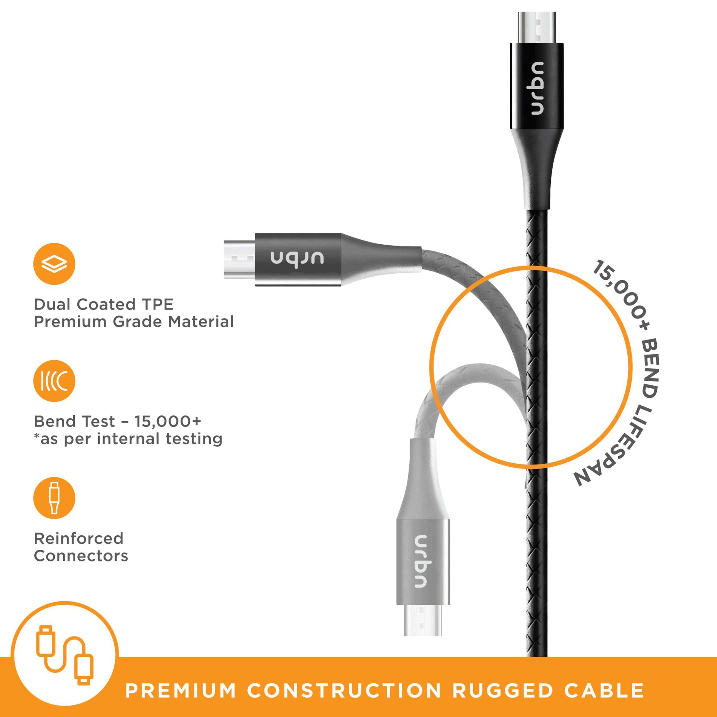 urbn Type A to Micro USB 3.9 Feet (1.2M) Cable (Tangle Free Design, Black)_7