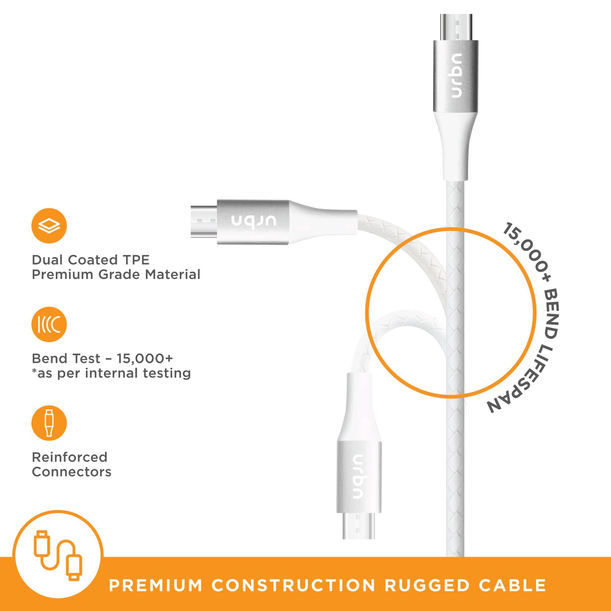 urbn Type A to Micro USB 3.9 Feet (1.2M) Cable (Tangle Free Design, White)_7