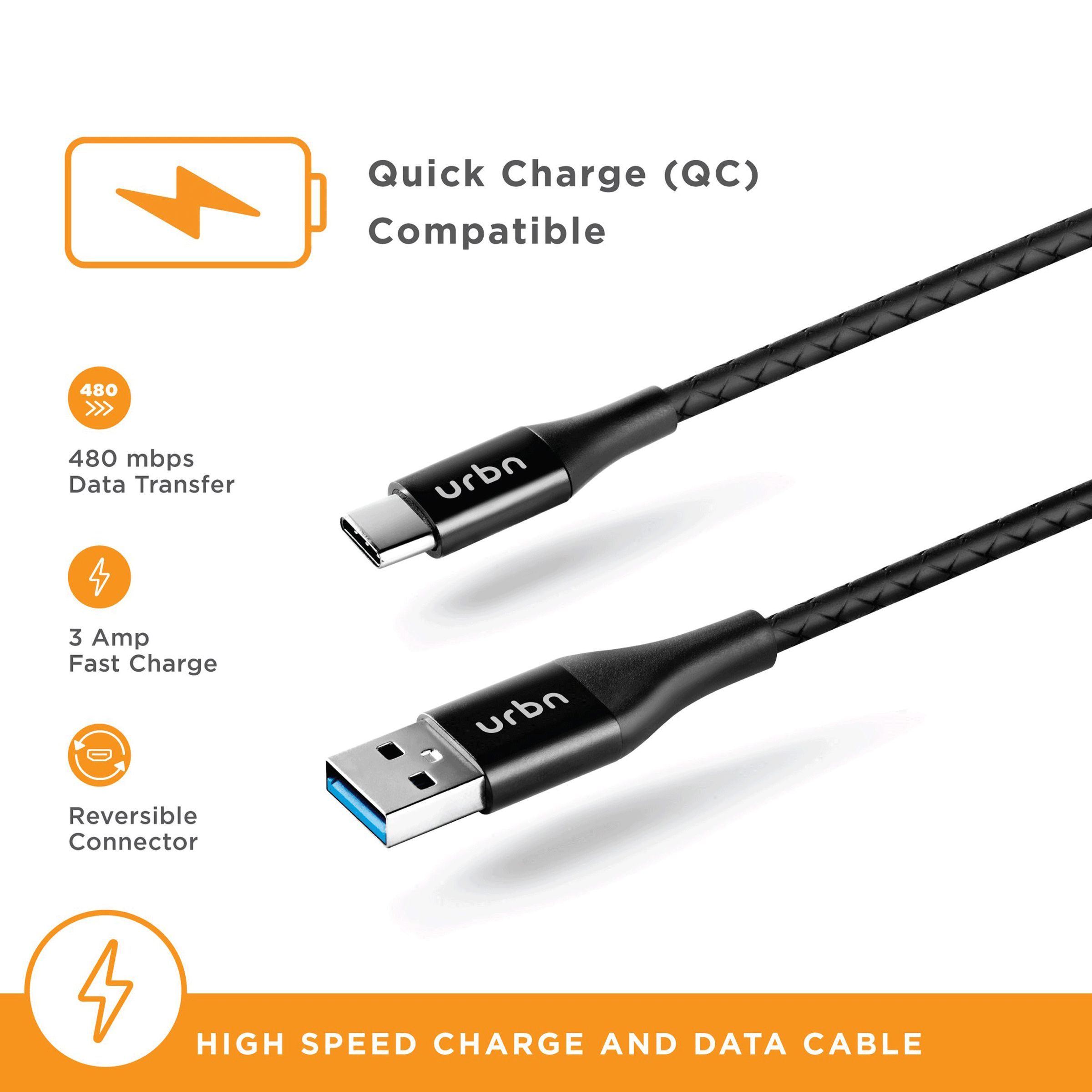 urbn Type A to Type C 3.9 Feet (1.2M) Cable (Tangle Free Design, Black)_10