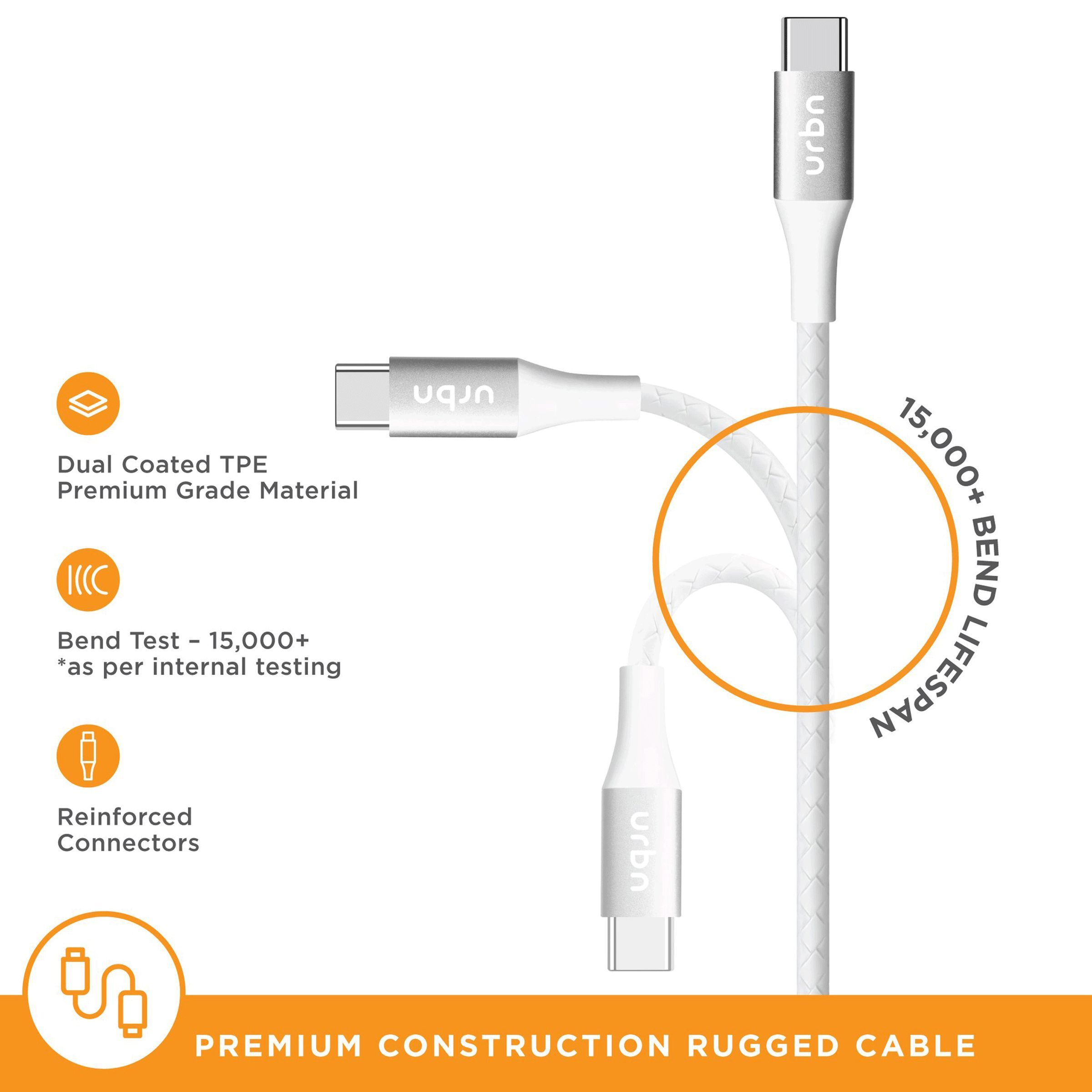 urbn Type A to Type C 3.9 Feet (1.2M) Cable (Tangle Free Design, White)_7