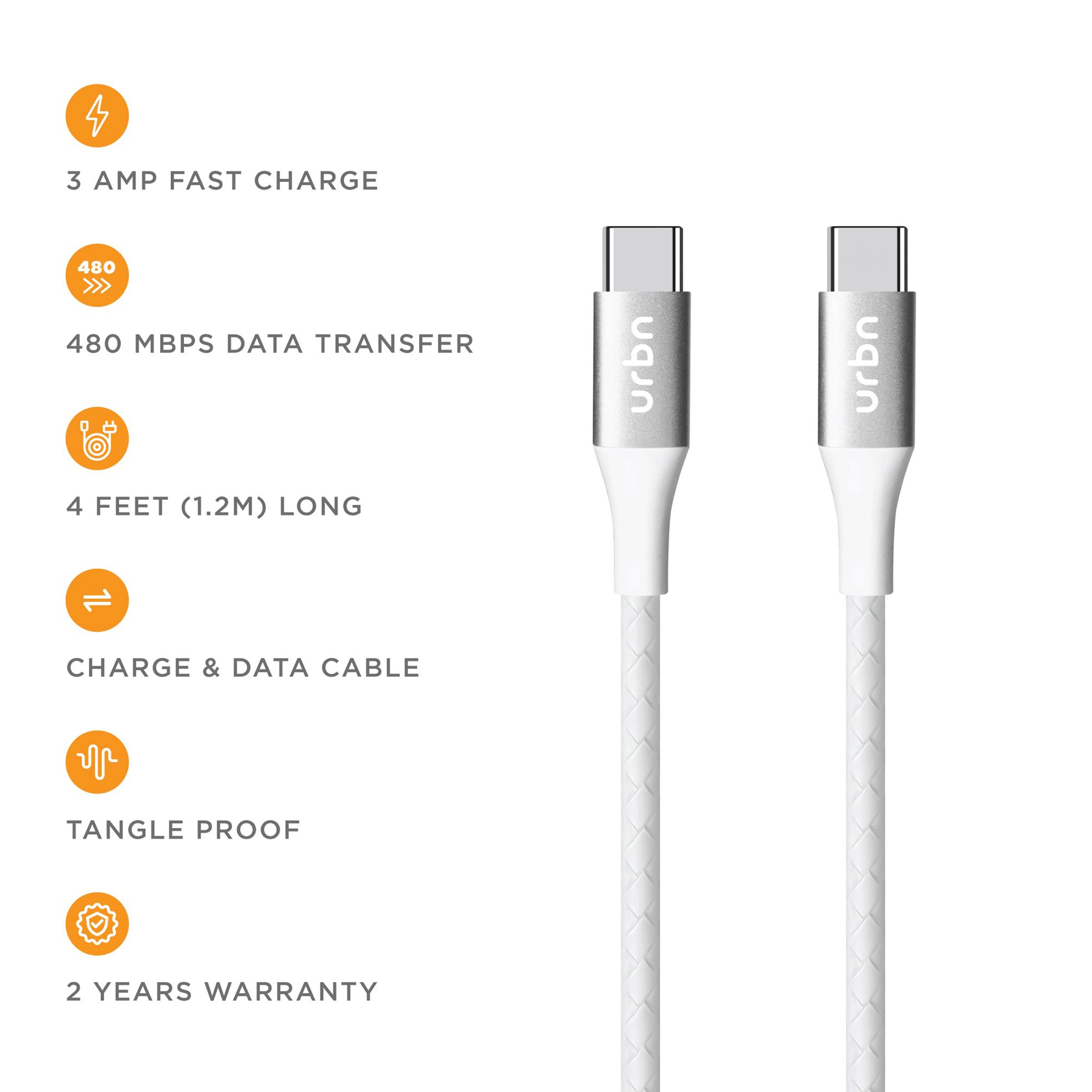 urbn Type C to Type C 3.9 Feet (1.2M) Cable (Tangle Free Design, White) urbn Type C to Type C 3.9 Feet (1.2M) Cable (Tangle Free Design, White)_10