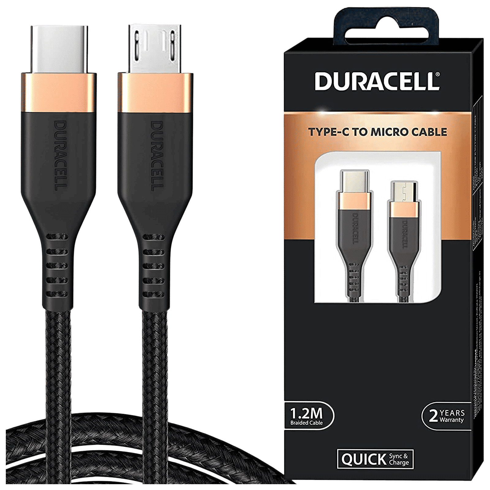 DURACELL Type C to Type B 3.96 Feet (1.2 M) Cable (Tangle-free Design, Black)_1