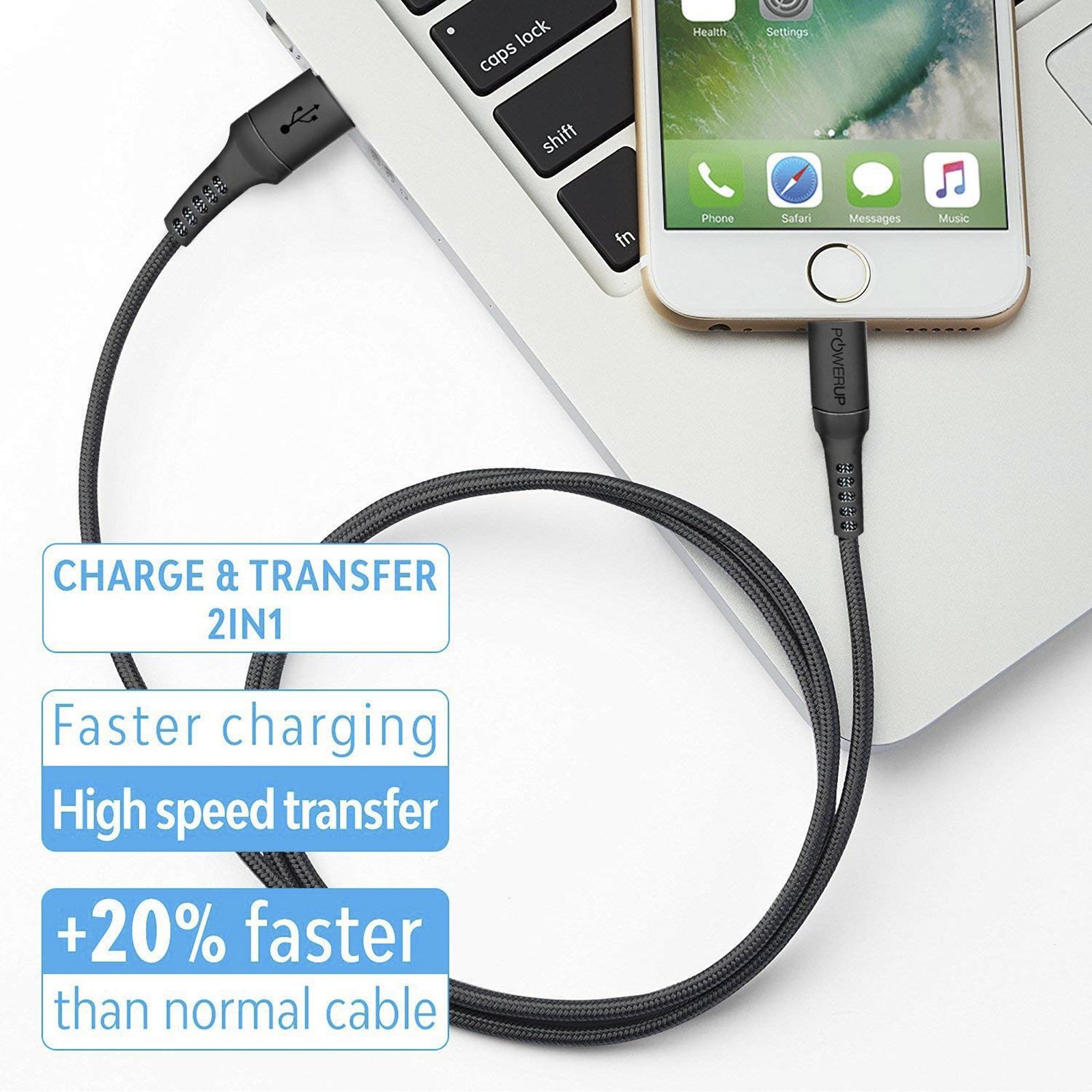 POWERUP Type A to Lightning 9.9 Feet (3M) Cable (Sync and Charge, Black)_9
