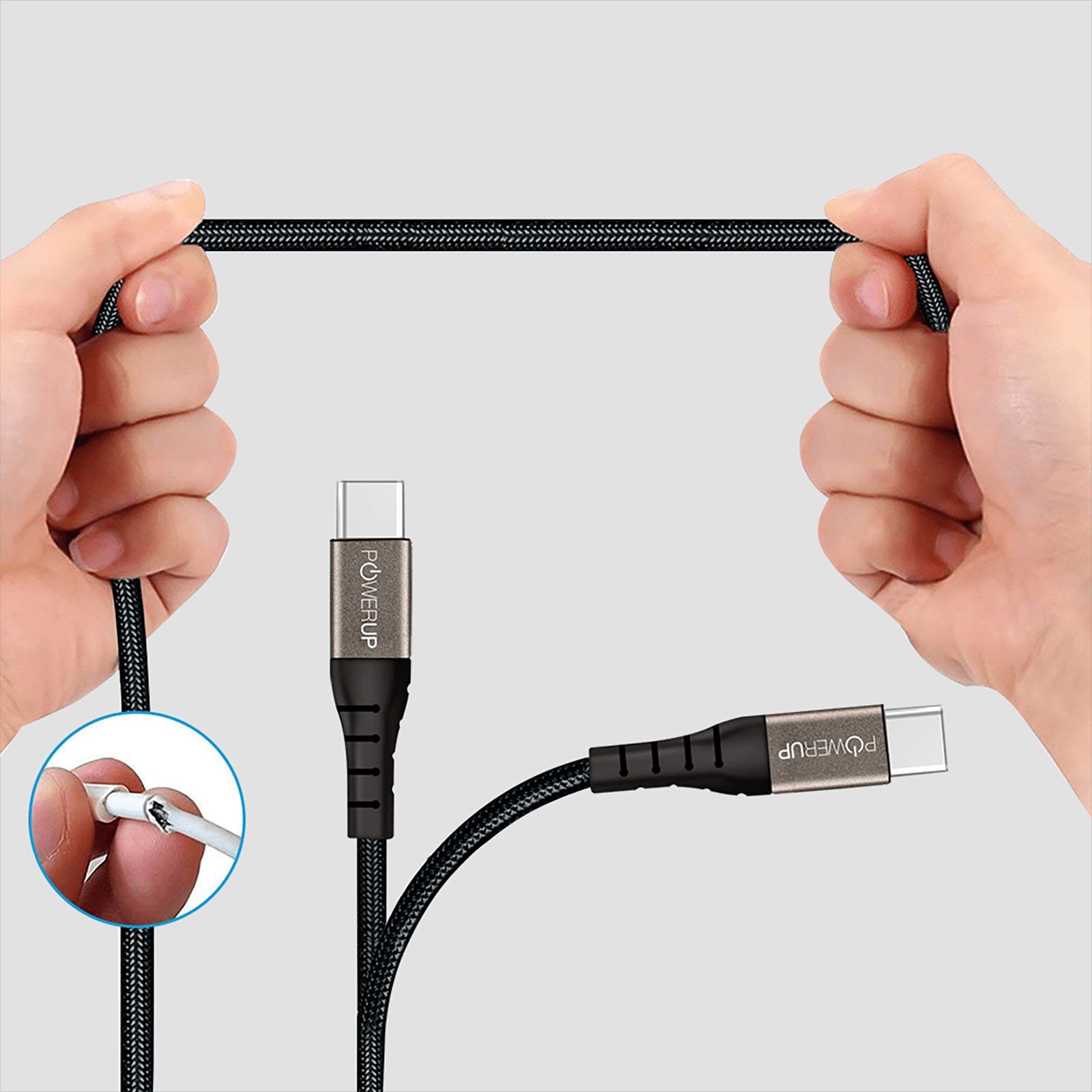 POWERUP Type C to Type C 4.9 Feet (1.5M) Cable (Reversible Design, Black) POWERUP Type C to Type C 4.9 Feet (1.5M) Cable (Reversible Design, Black)_10