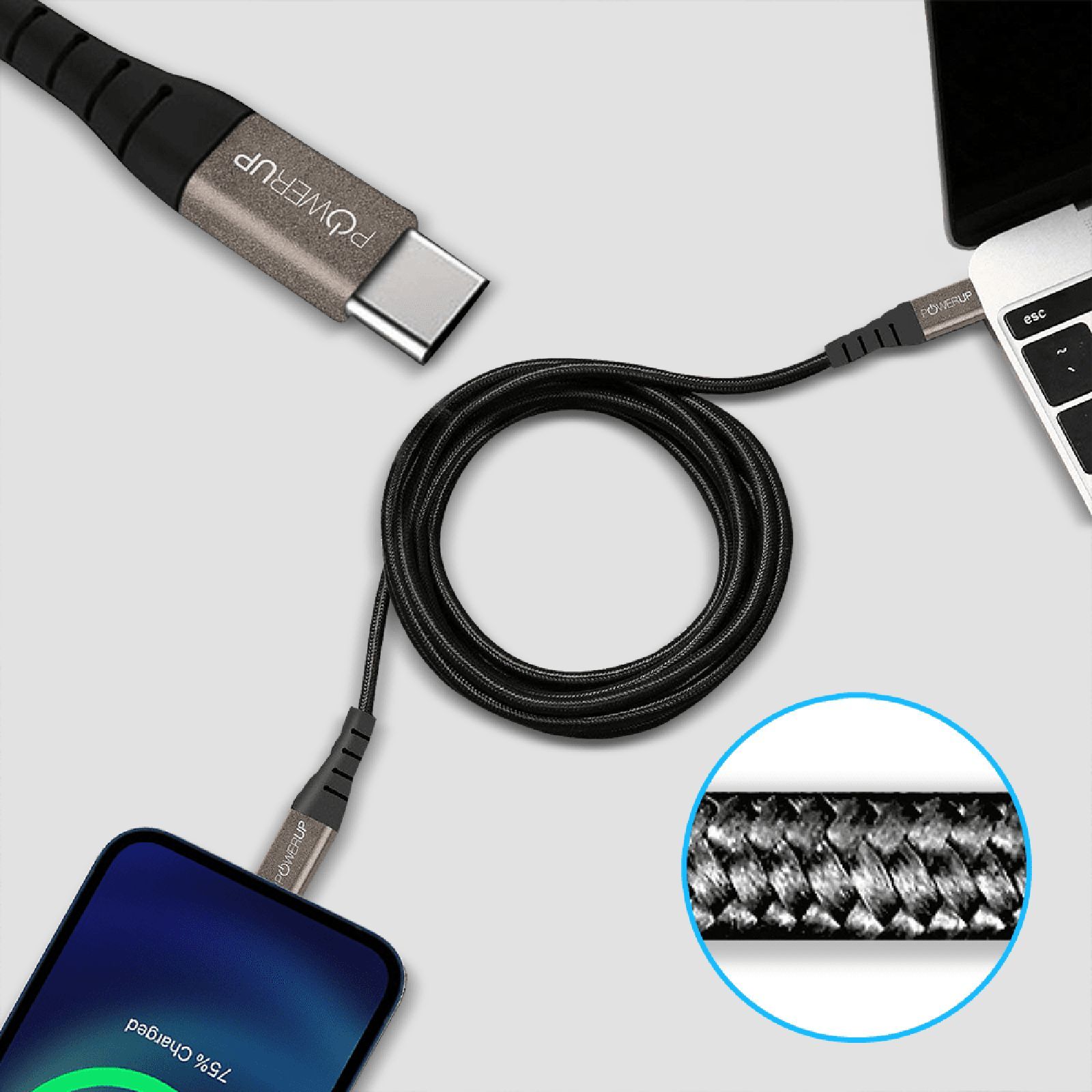 POWERUP Type C to Type C 4.9 Feet (1.5M) Cable (Reversible Design, Black) POWERUP Type C to Type C 4.9 Feet (1.5M) Cable (Reversible Design, Black)_13