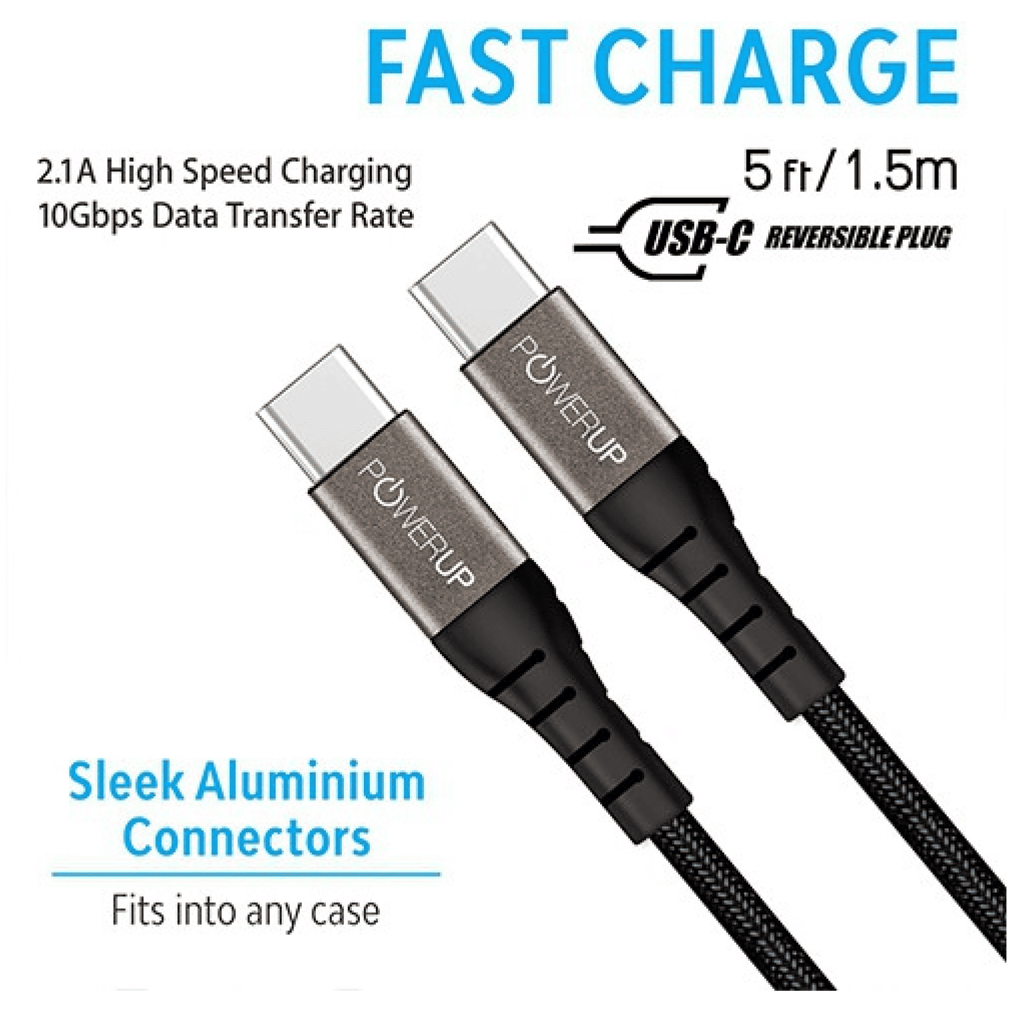 POWERUP Type C to Type C 4.9 Feet (1.5M) Cable (Reversible Design, Black) POWERUP Type C to Type C 4.9 Feet (1.5M) Cable (Reversible Design, Black)_6