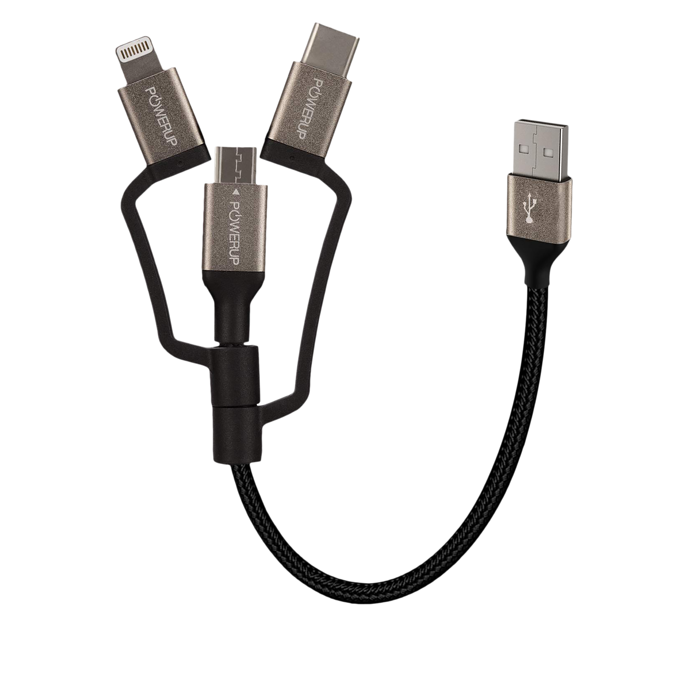 POWERUP Type A to Type C, Micro USB, Lightning 0.39 Feet (0.12M) 3-in-1 Cable (Tangle-free Design, Black)_14