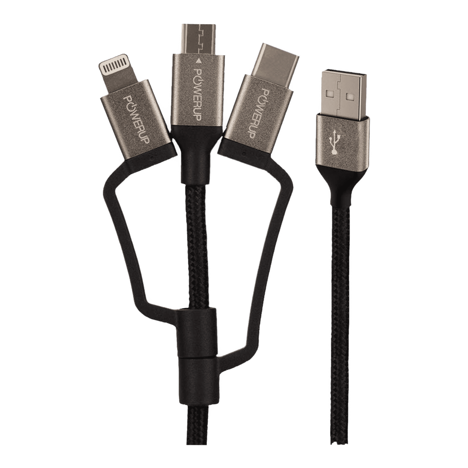 POWERUP Type A to Type C, Micro USB, Lightning 0.39 Feet (0.12M) 3-in-1 Cable (Tangle-free Design, Black)_4