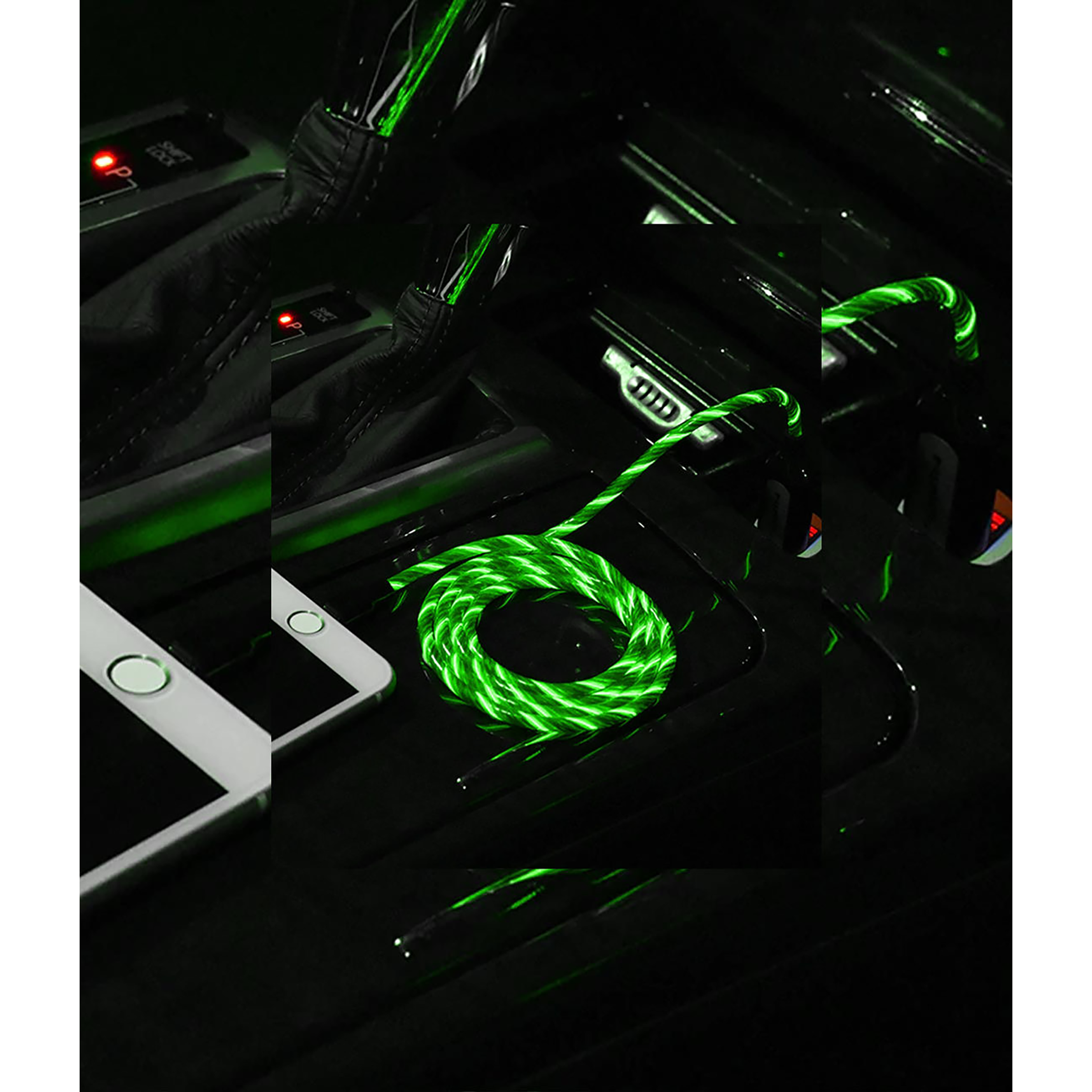 Macmerise Illume Type A to Type C, Micro USB, Lightning 3.3 Feet (1M) 3-in-1 Cable (LED Light Flow, Green)_3