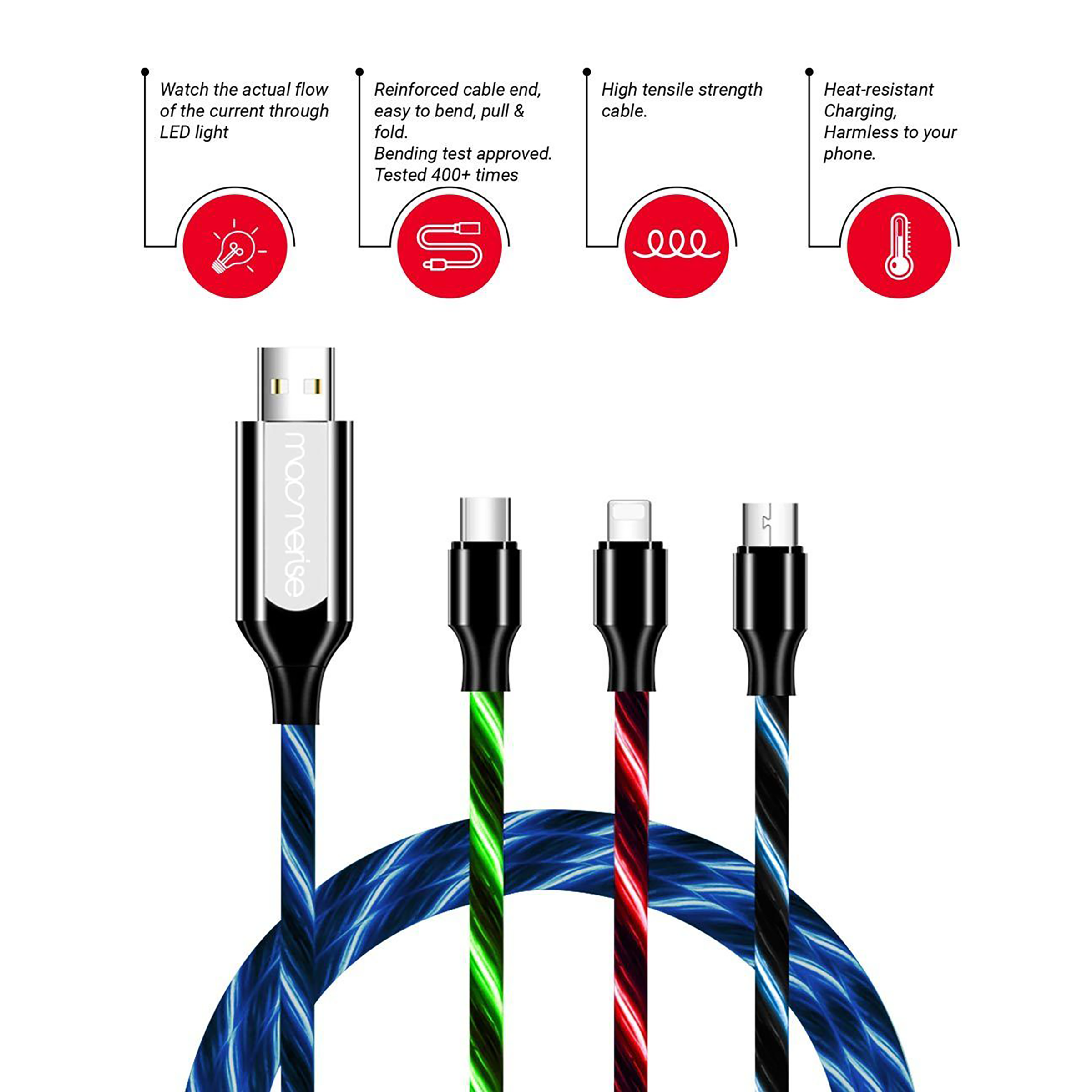 Macmerise Illume Type A to Type C 3.3 Feet (1M) Cable (LED Light Flow, Red) Macmerise Illume Type A to Type C 3.3 Feet (1M) Cable (LED Light Flow, Red)_5