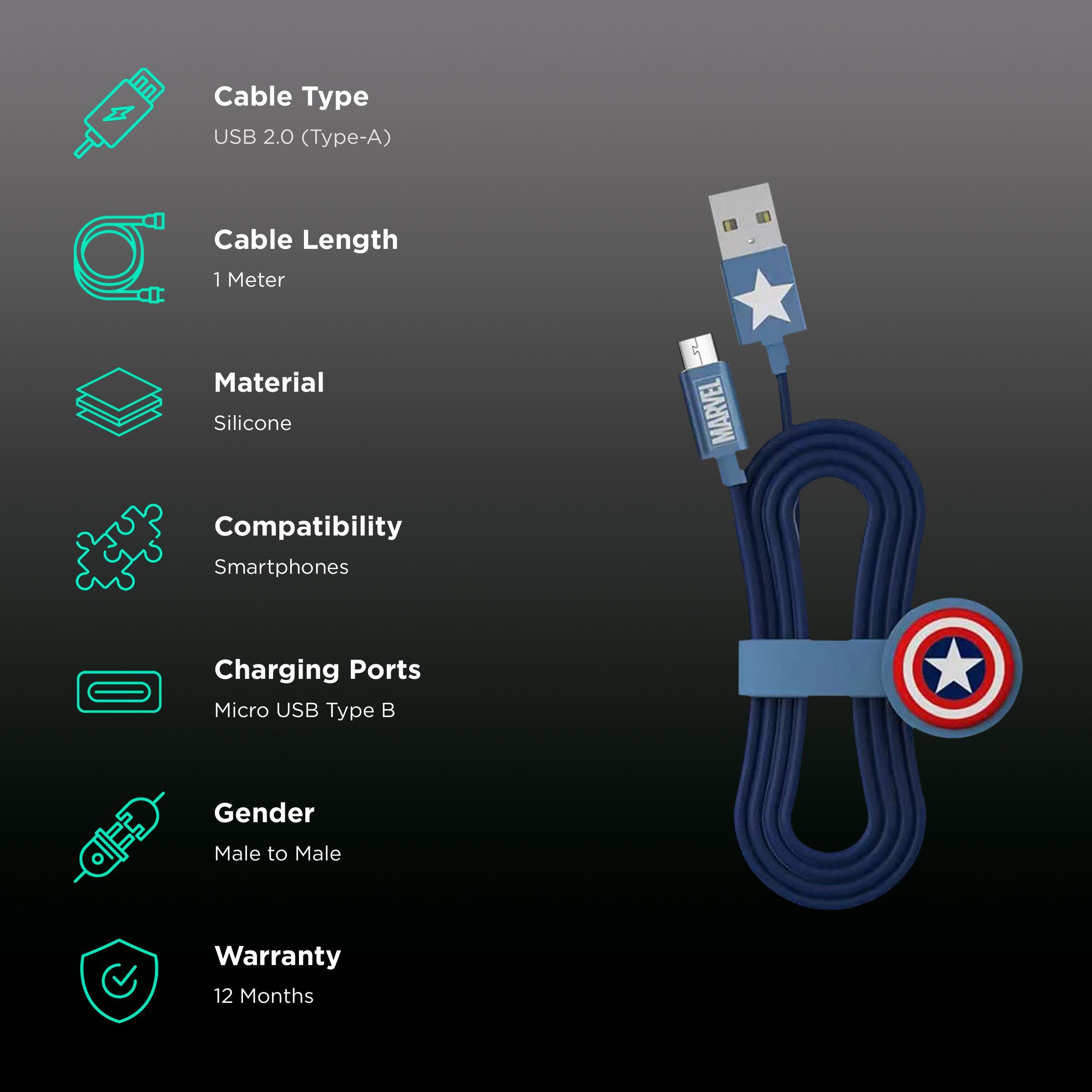 Macmerise Captain America Type A to Micro USB 3.3 Feet (1M) Cable (MFi Certified, Multicolor) Macmerise Captain America Type A to Micro USB 3.3 Feet (1M) Cable (MFi Certified, Multicolor)_2