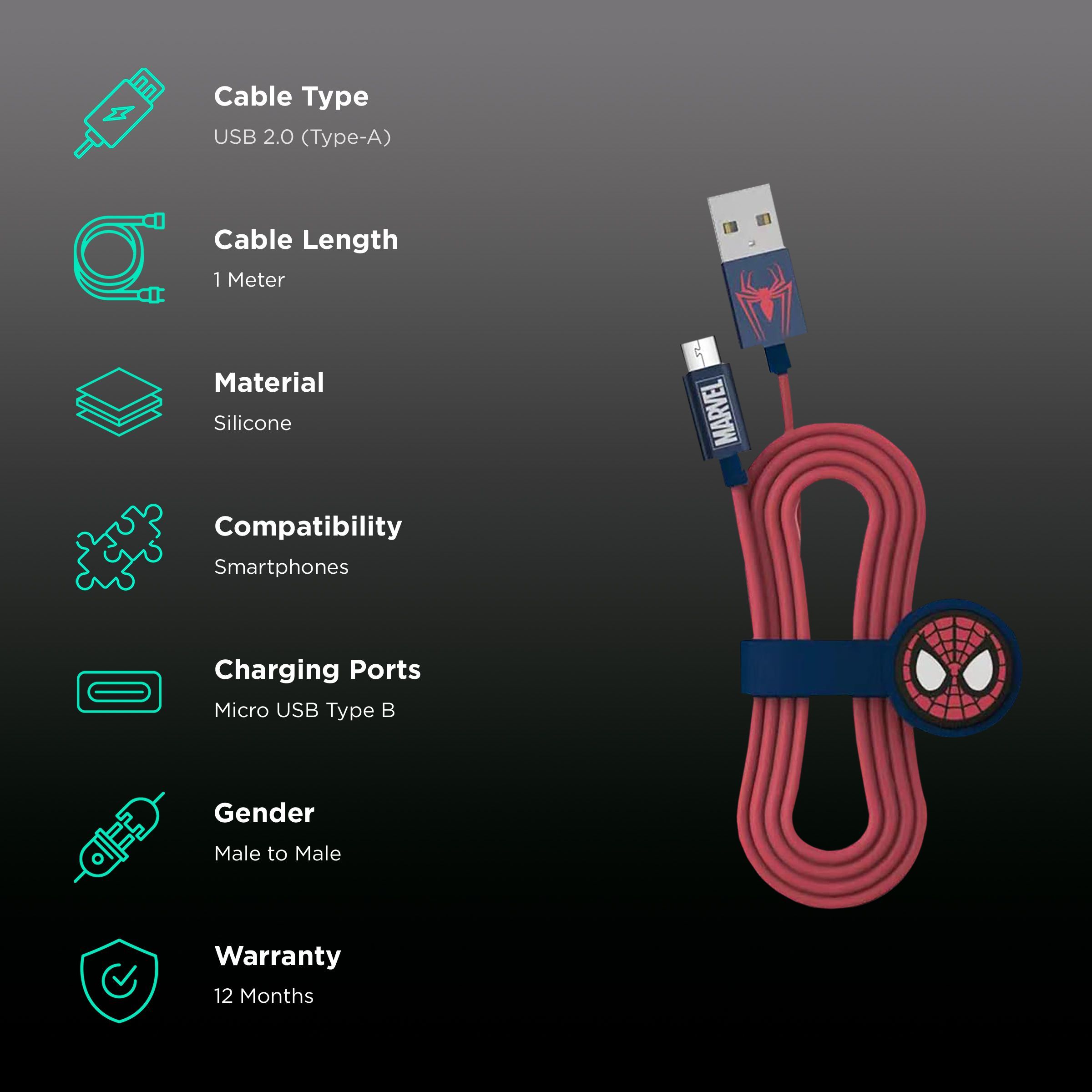 Macmerise Spiderman Type A to Micro USB 3.3 Feet (1M) Cable (MFi Certified, Multicolor)_2