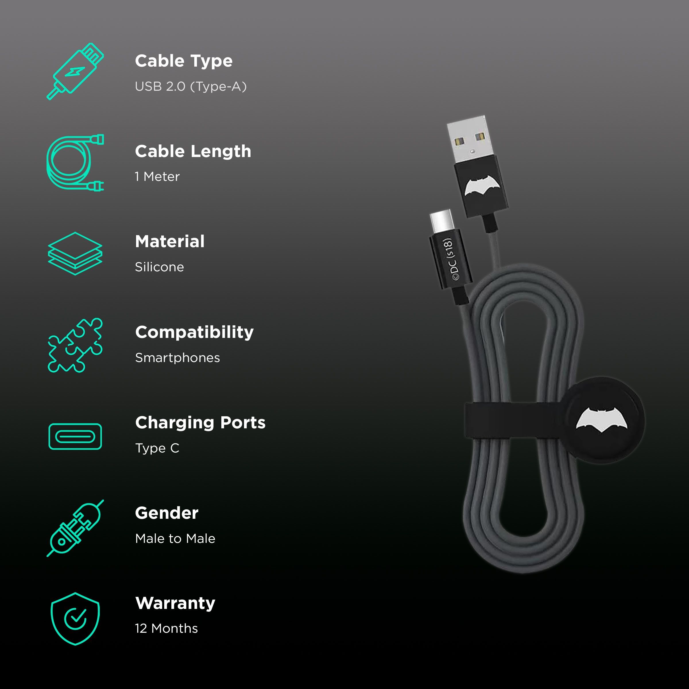 Macmerise Batman Type A to Type C 3.3 Feet (1M) Cable (MFi Certified, Multicolor) Macmerise Batman Type A to Type C 3.3 Feet (1M) Cable (MFi Certified, Multicolor)_2