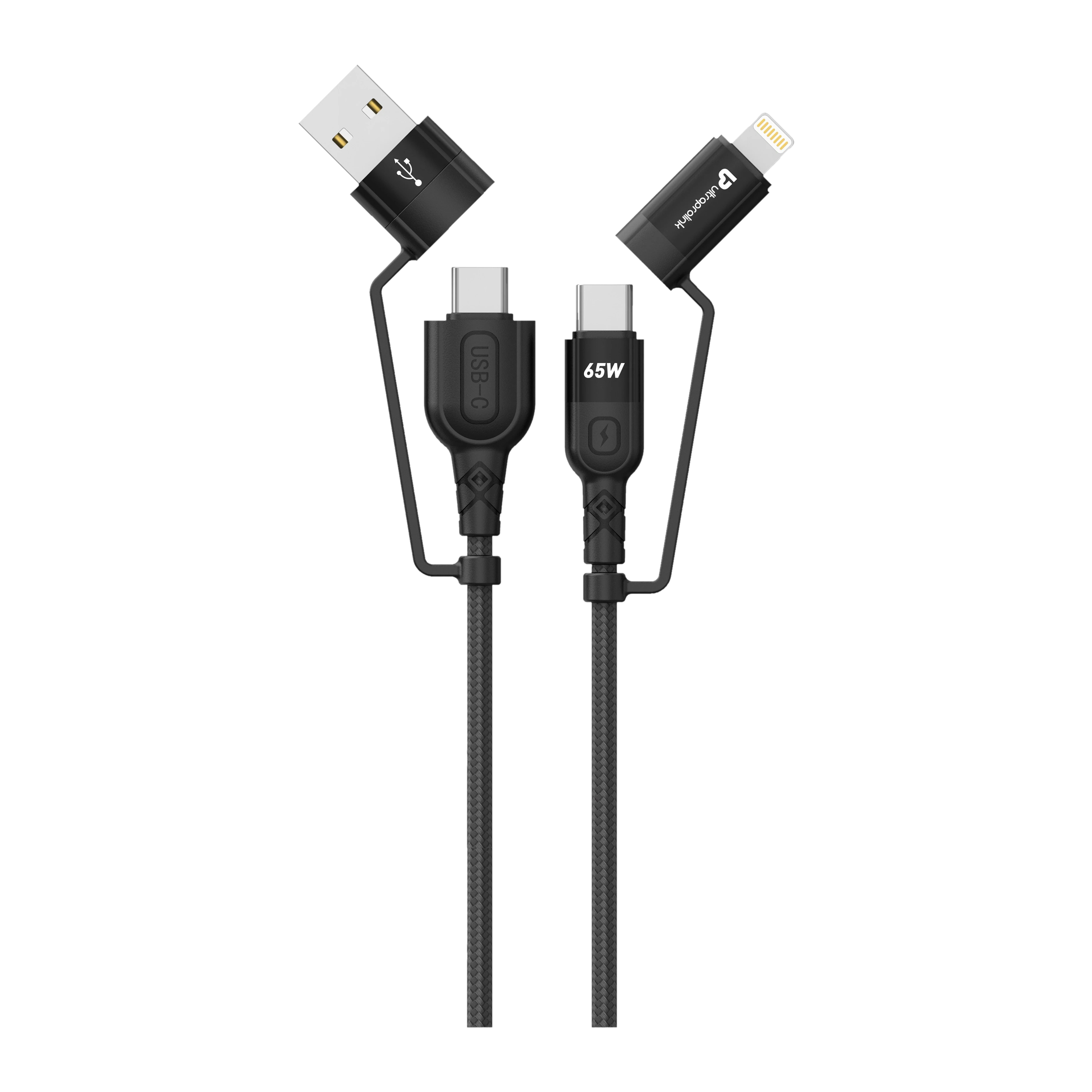 UltraProlink Quadlink Type A, Type C to Type C, Lightning 3.9 Feet (1.2M) 4-in-1 Cable (Tangle Free Design, Black) UltraProlink Quadlink Type A, Type C to Type C, Lightning 3.9 Feet (1.2M) 4-in-1 Cable (Tangle Free Design, Black)_1