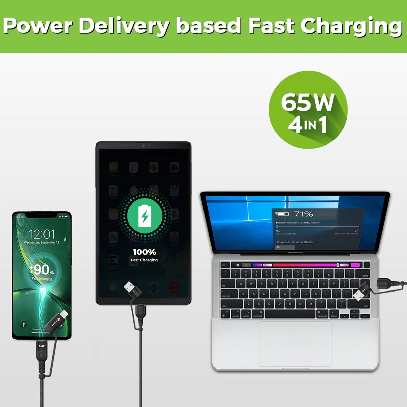 UltraProlink Quadlink Type A, Type C to Type C, Lightning 3.9 Feet (1.2M) 4-in-1 Cable (Tangle Free Design, Black) UltraProlink Quadlink Type A, Type C to Type C, Lightning 3.9 Feet (1.2M) 4-in-1 Cable (Tangle Free Design, Black)_4