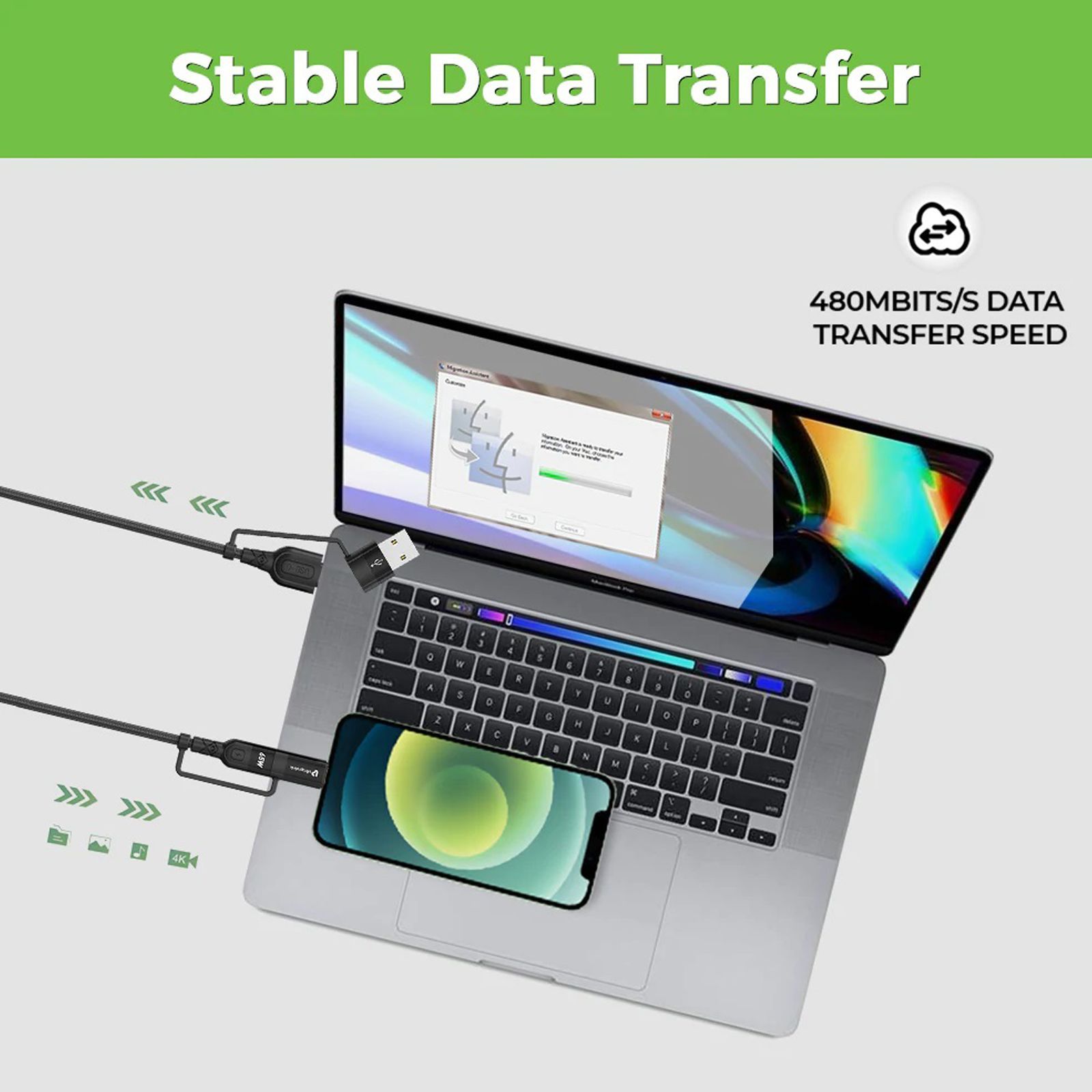 UltraProlink Quadlink Type A, Type C to Type C, Lightning 3.9 Feet (1.2M) 4-in-1 Cable (Tangle Free Design, Black) UltraProlink Quadlink Type A, Type C to Type C, Lightning 3.9 Feet (1.2M) 4-in-1 Cable (Tangle Free Design, Black)_5