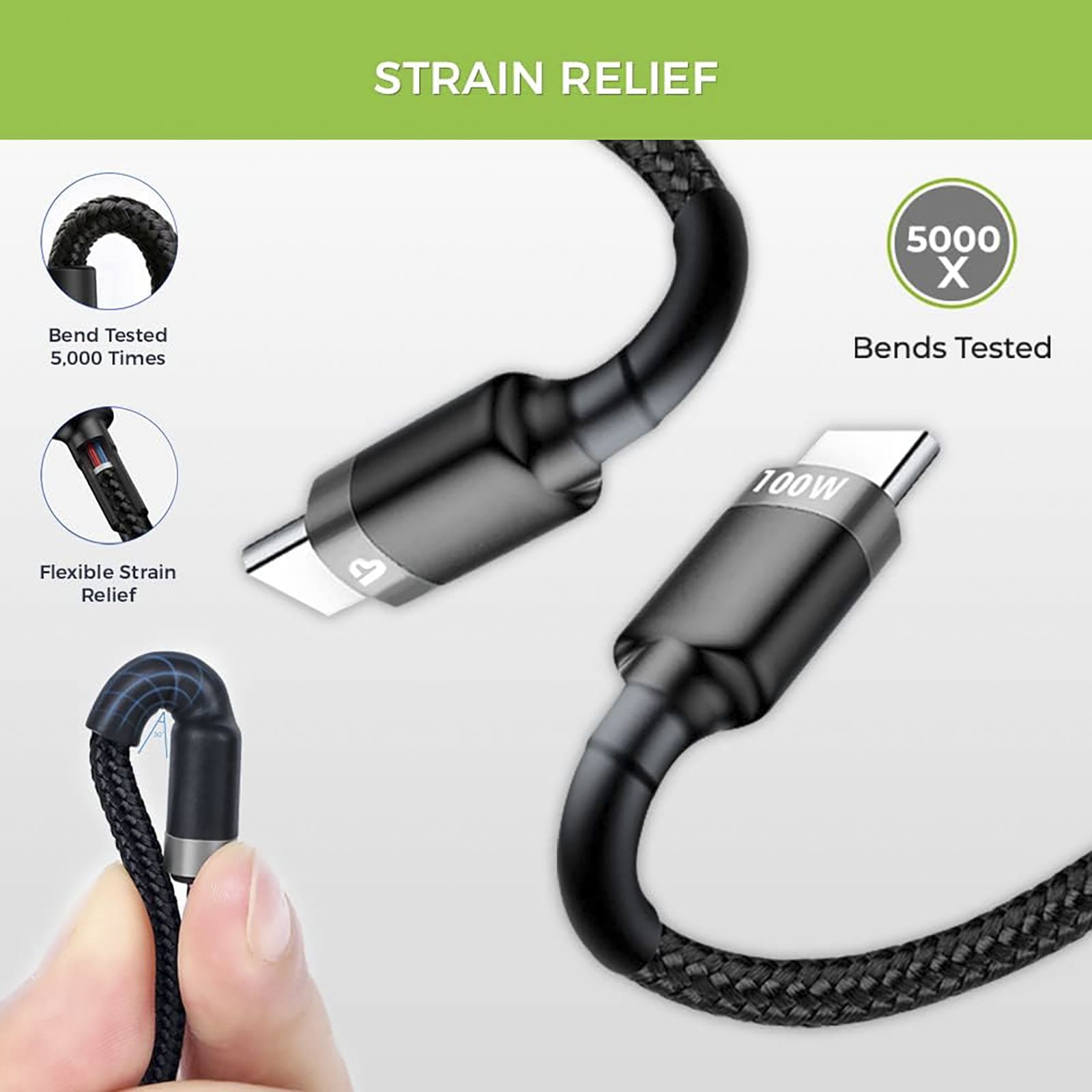 UltraProlink NyloKev Type C to Type C 4.9 Feet (1.5M) Cable (Tangle Free Design, Black)_9