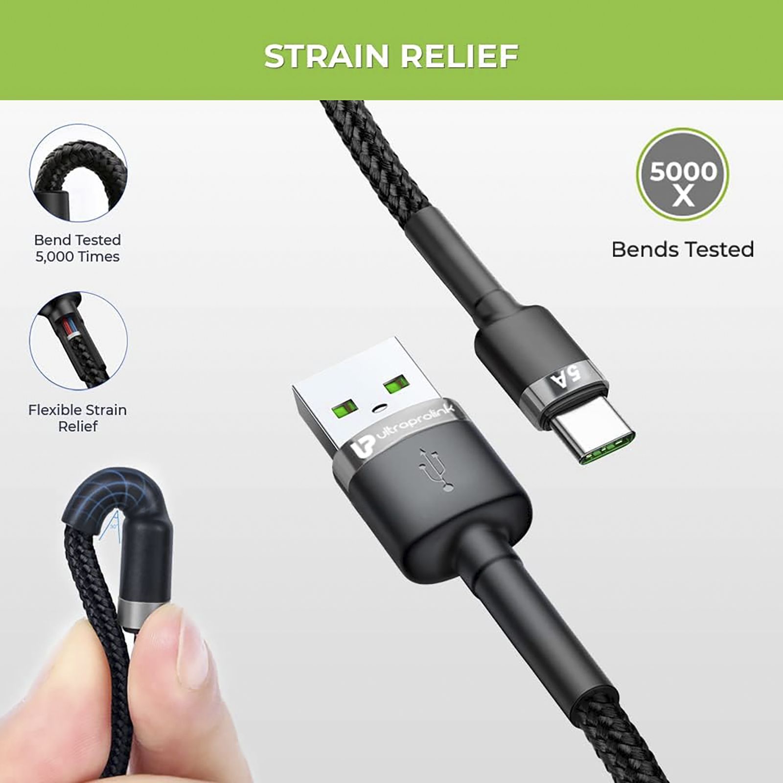 UltraProlink NyloKev Type A to Type C 4.9 Feet (1.5M) Cable (Tangle Free Design, Black)_10