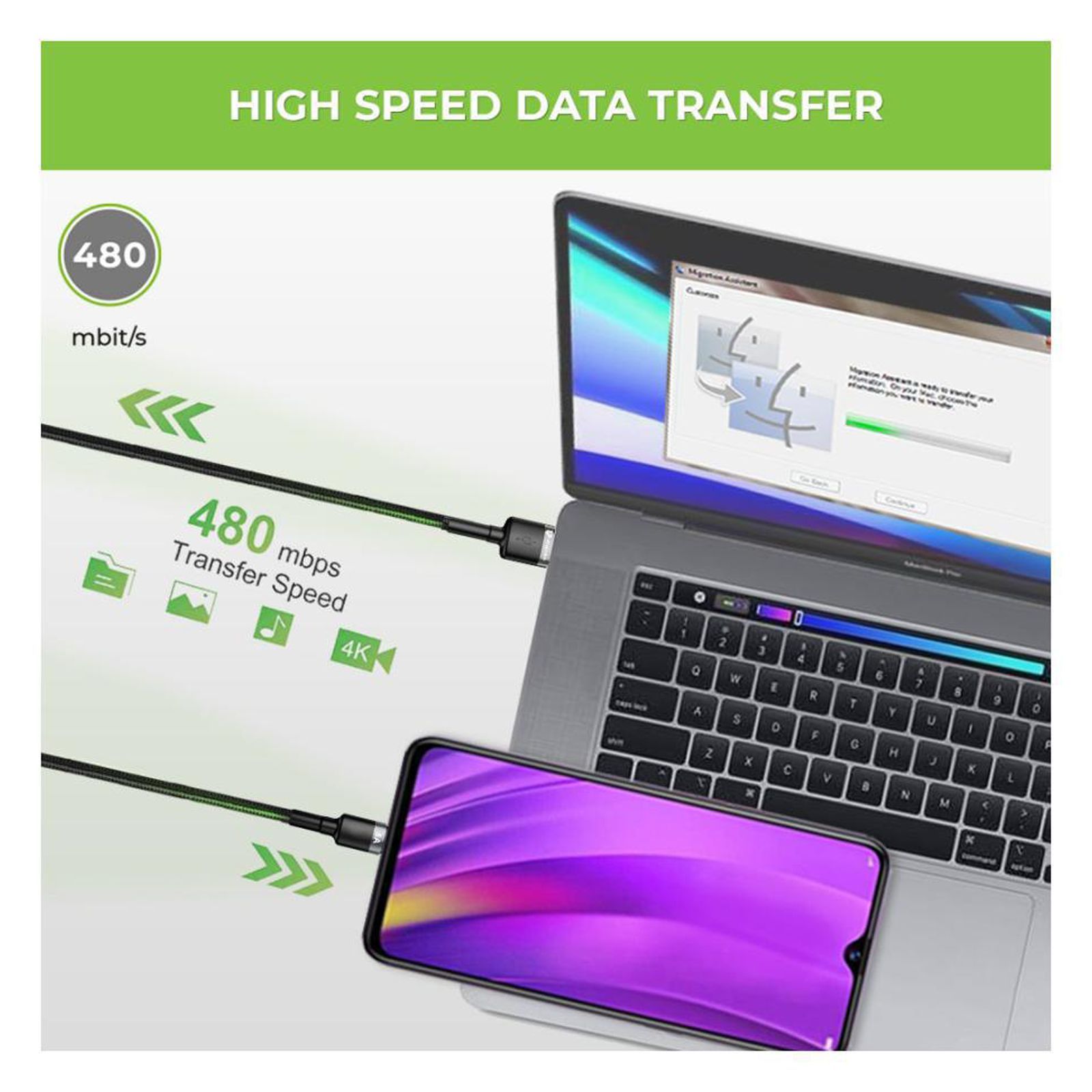 UltraProlink NyloKev Type A to Type C 4.9 Feet (1.5M) Cable (Tangle Free Design, Black)_5