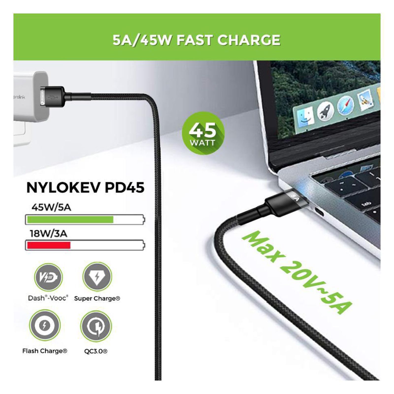 UltraProlink NyloKev Type A to Type C 4.9 Feet (1.5M) Cable (Tangle Free Design, Black)_6