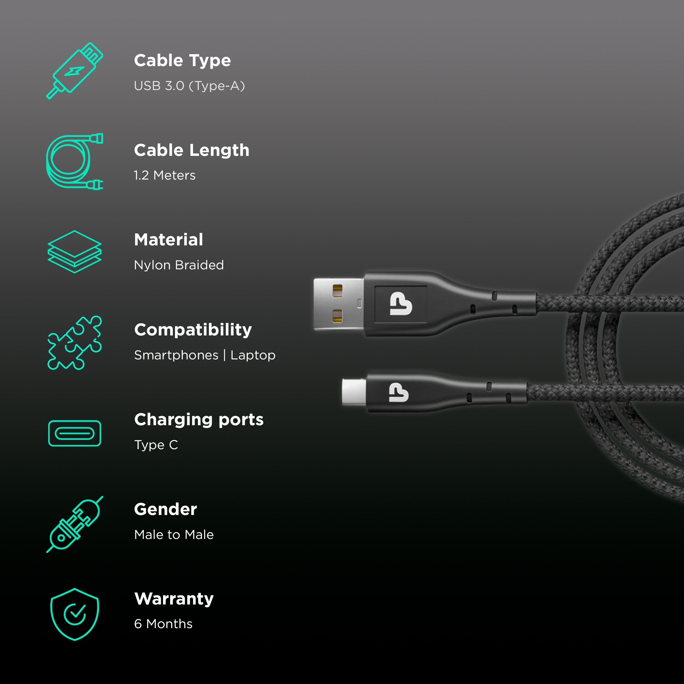 UltraProlink Zap Type A to Type C 3.9 Feet (1.2M) Cable (Tangle Free Design, Black) UltraProlink Zap Type A to Type C 3.9 Feet (1.2M) Cable (Tangle Free Design, Black)_2