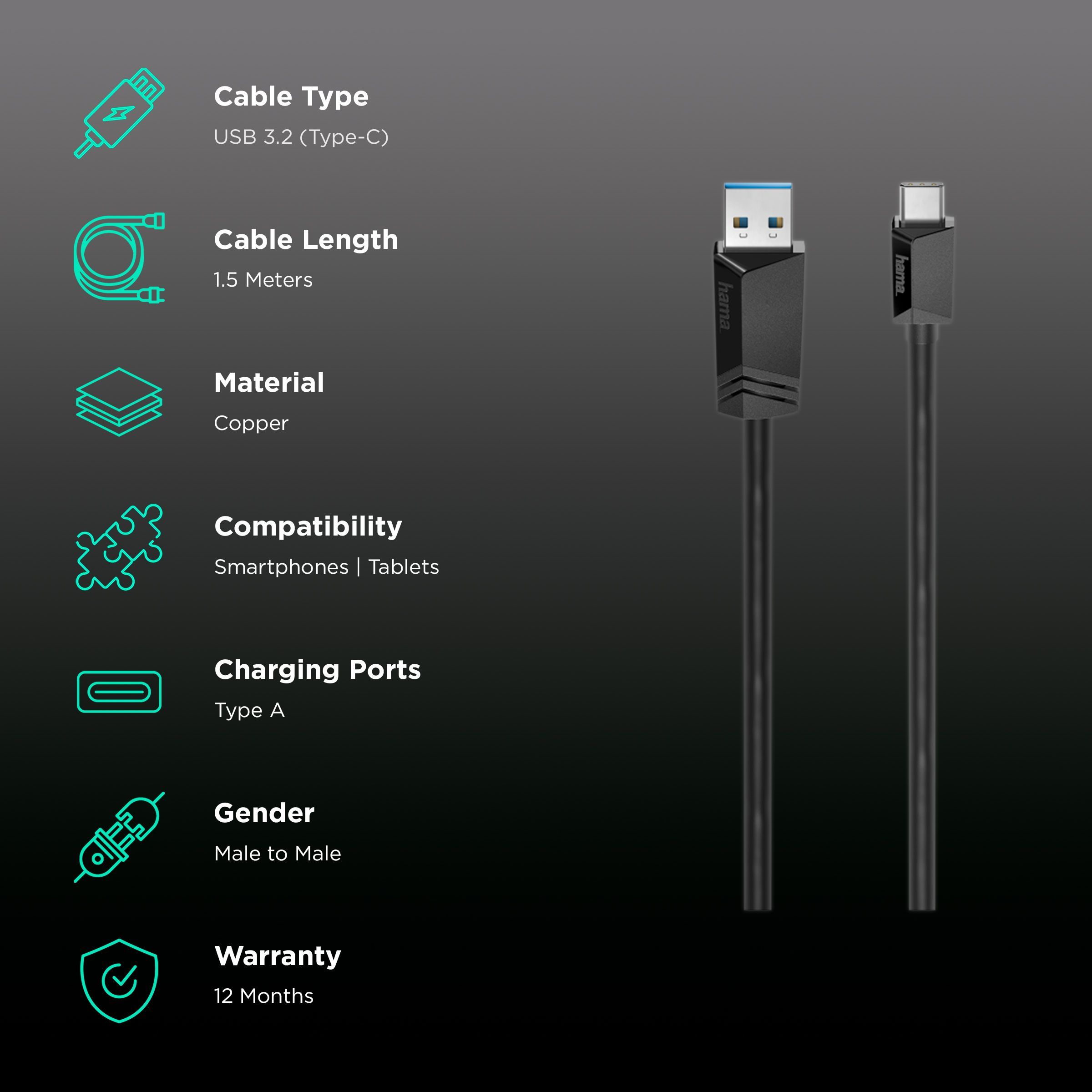 Hama Type A to Type C 4.9 Feet (1.5M) Cable (Double Shielded, Black) Hama Type A to Type C 4.9 Feet (1.5M) Cable (Double Shielded, Black)_2