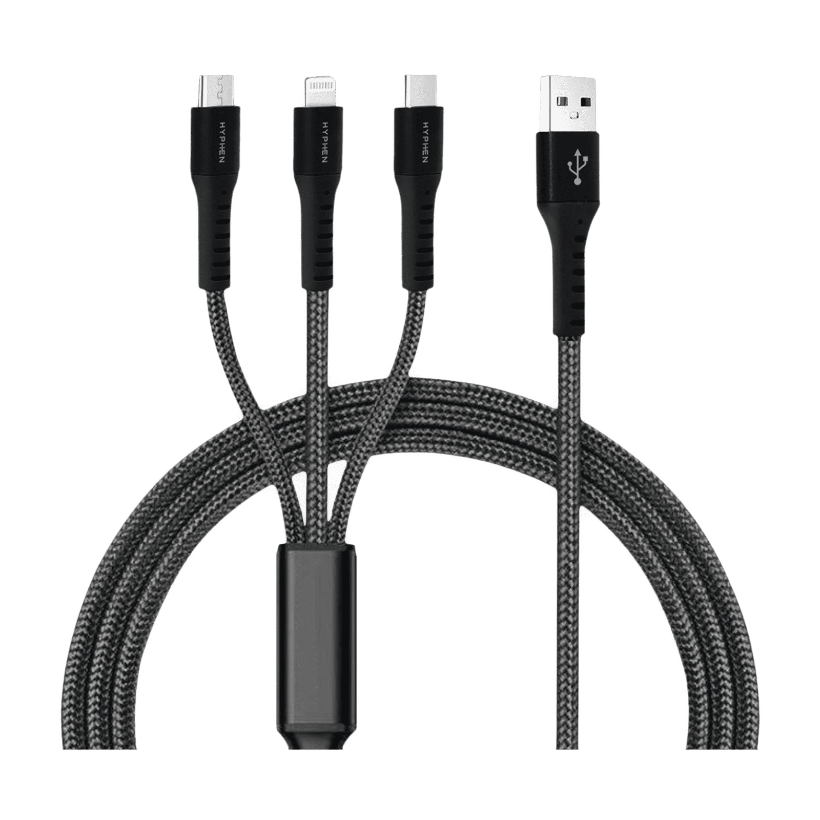 Hyphen Type A to Type C, Micro USB, Lightning 3.9 Feet (1.2M) 3-in-1 Cable (Aluminium Shell, Black)_1